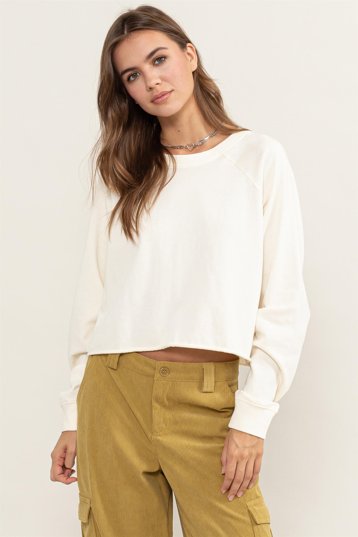 Wholesale Raglan Long Sleeve Top Clothing Tops DZ23G286 CREAM DOUBLE ZERO