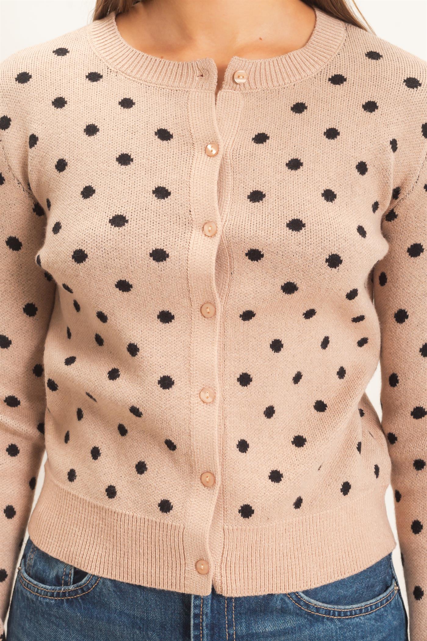 Wholesale Polka Dot Cardigan Sweaters DZ26E453 TAUPE DOUBLE ZERO