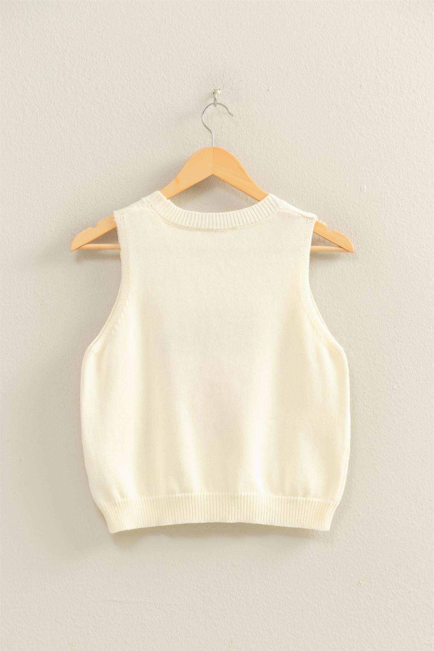 Wholesale Strawberry Sleeveless Knit Top Clothing Tops DZ26A035 CREAM DOUBLE ZERO