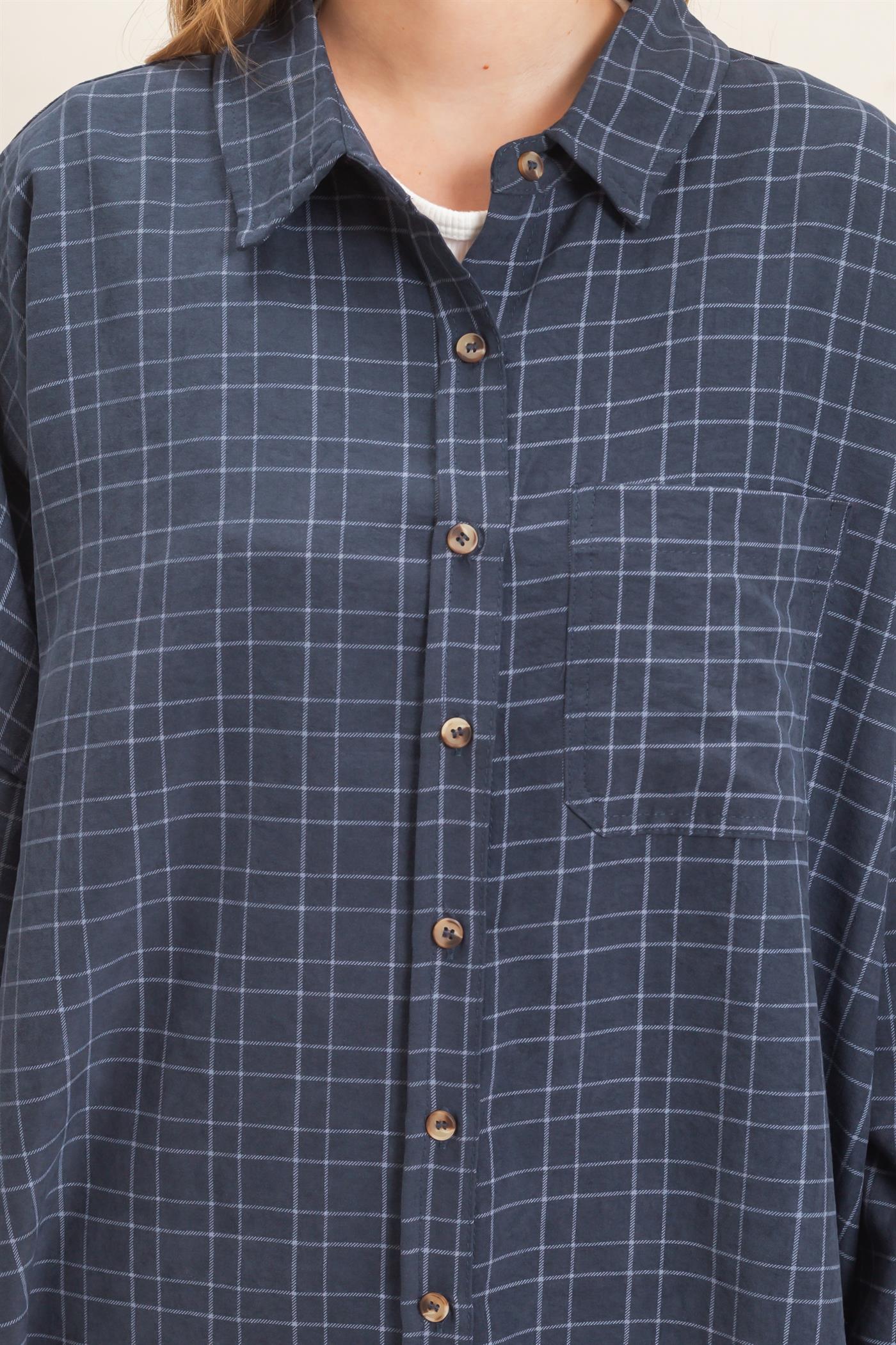 Wholesale Plaid Button-Up Shirt Shirts HF26E734 NAVY HYFVE
