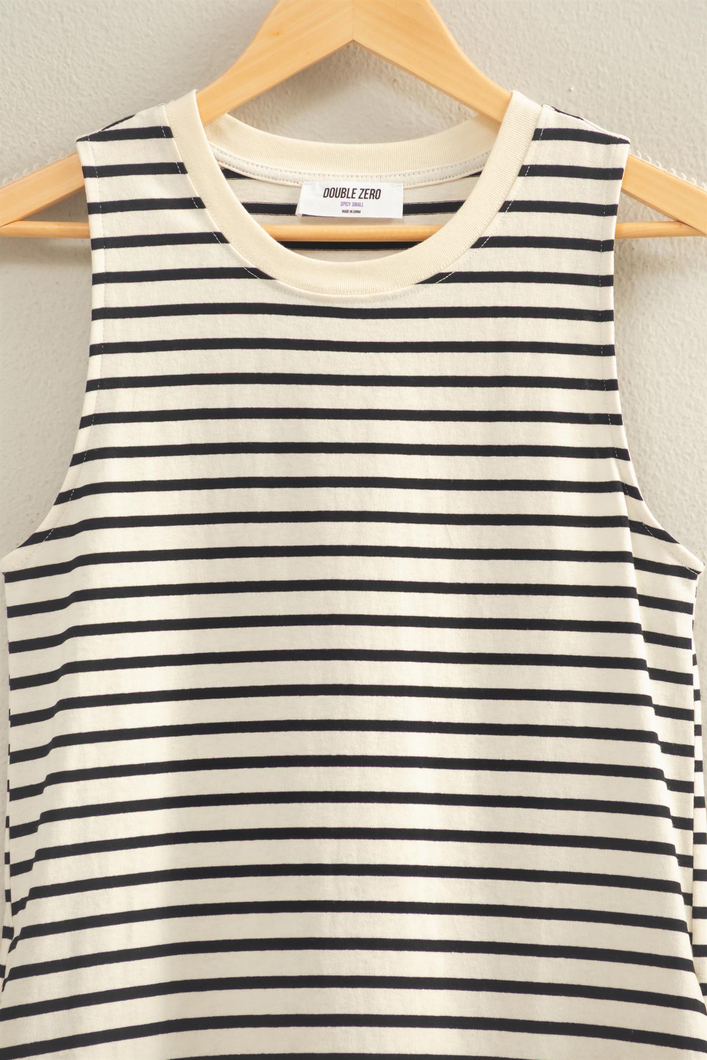 Wholesale Striped Sleeveless Mini Dress Dresses DZ26C068 BLACK DOUBLE ZERO