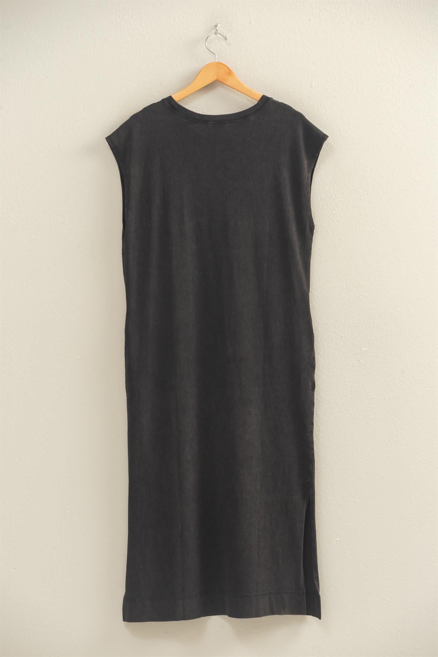 Wholesale Mineral Wash Cap Sleeve Midi Dress Dresses DZ26A049 BLACK DOUBLE ZERO