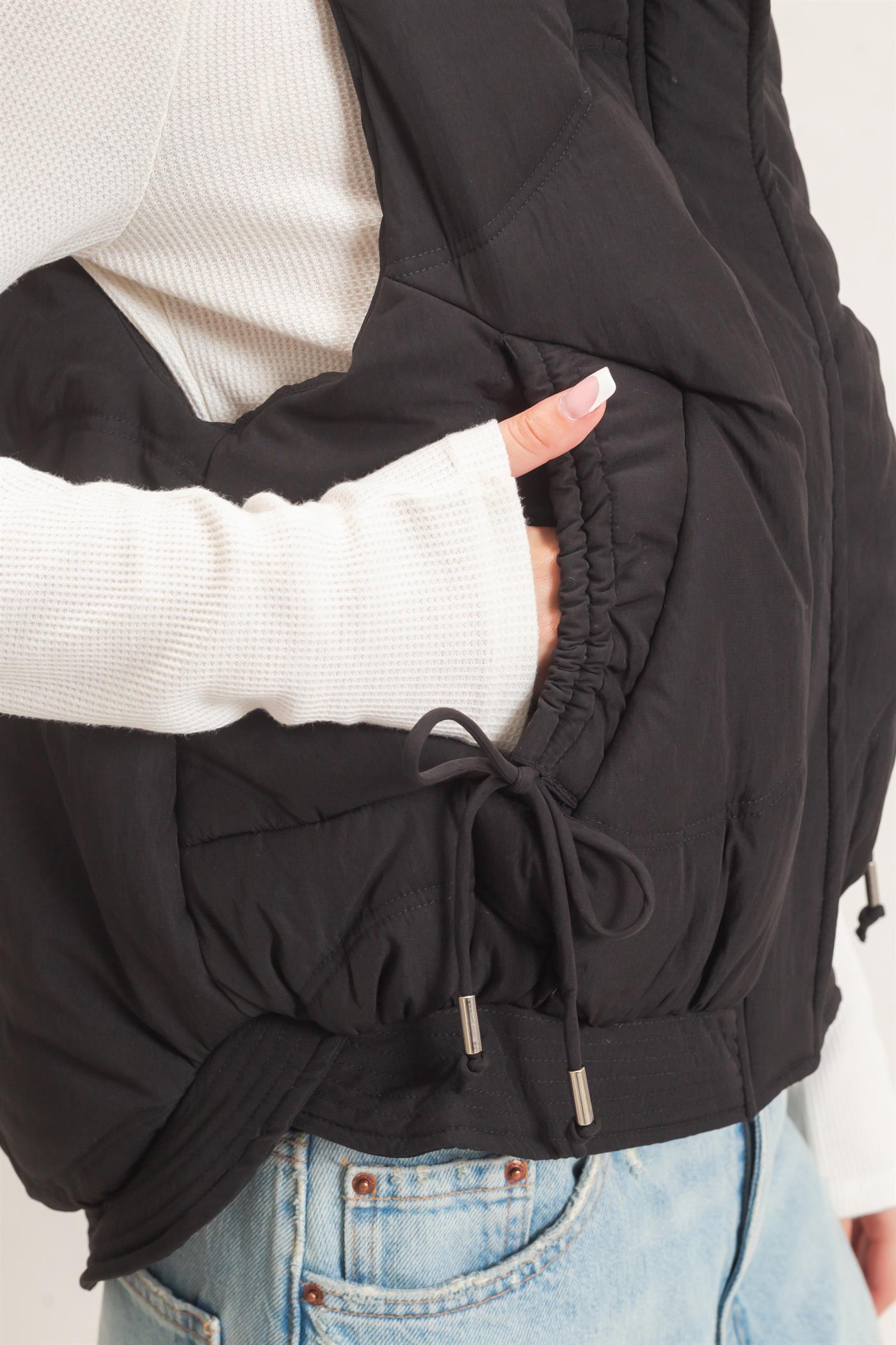 Wholesale Quilted Funnel Neck Puffer Vest Vests HF26F168 BLACK HYFVE