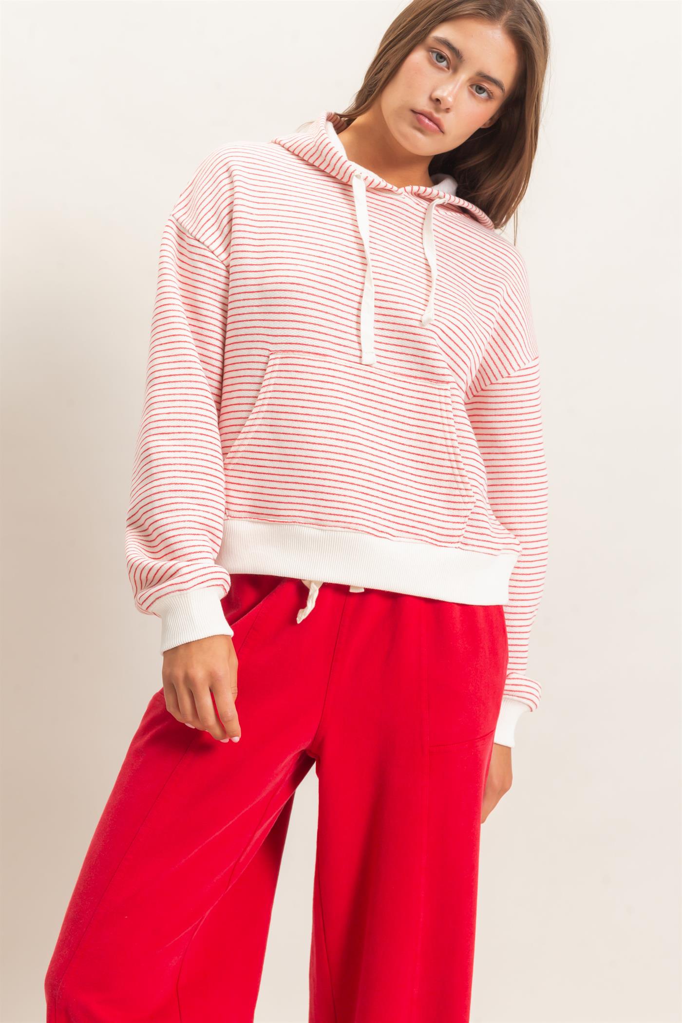 Wholesale Striped French Terry Hoodie Hoodies DZ26C619 RED DOUBLE ZERO