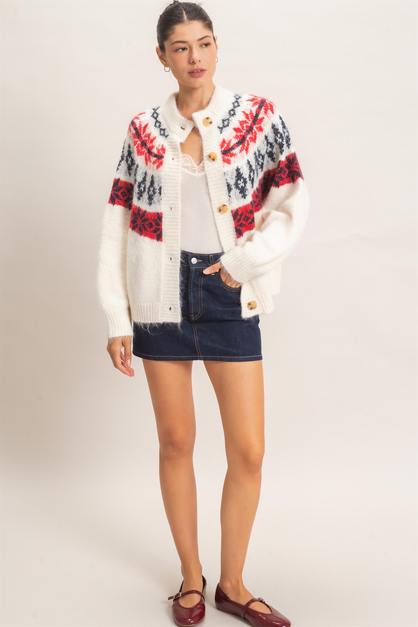 Wholesale Fair Isle Button-Front Cardigan Cardigans HF26E918 CREAM HYFVE