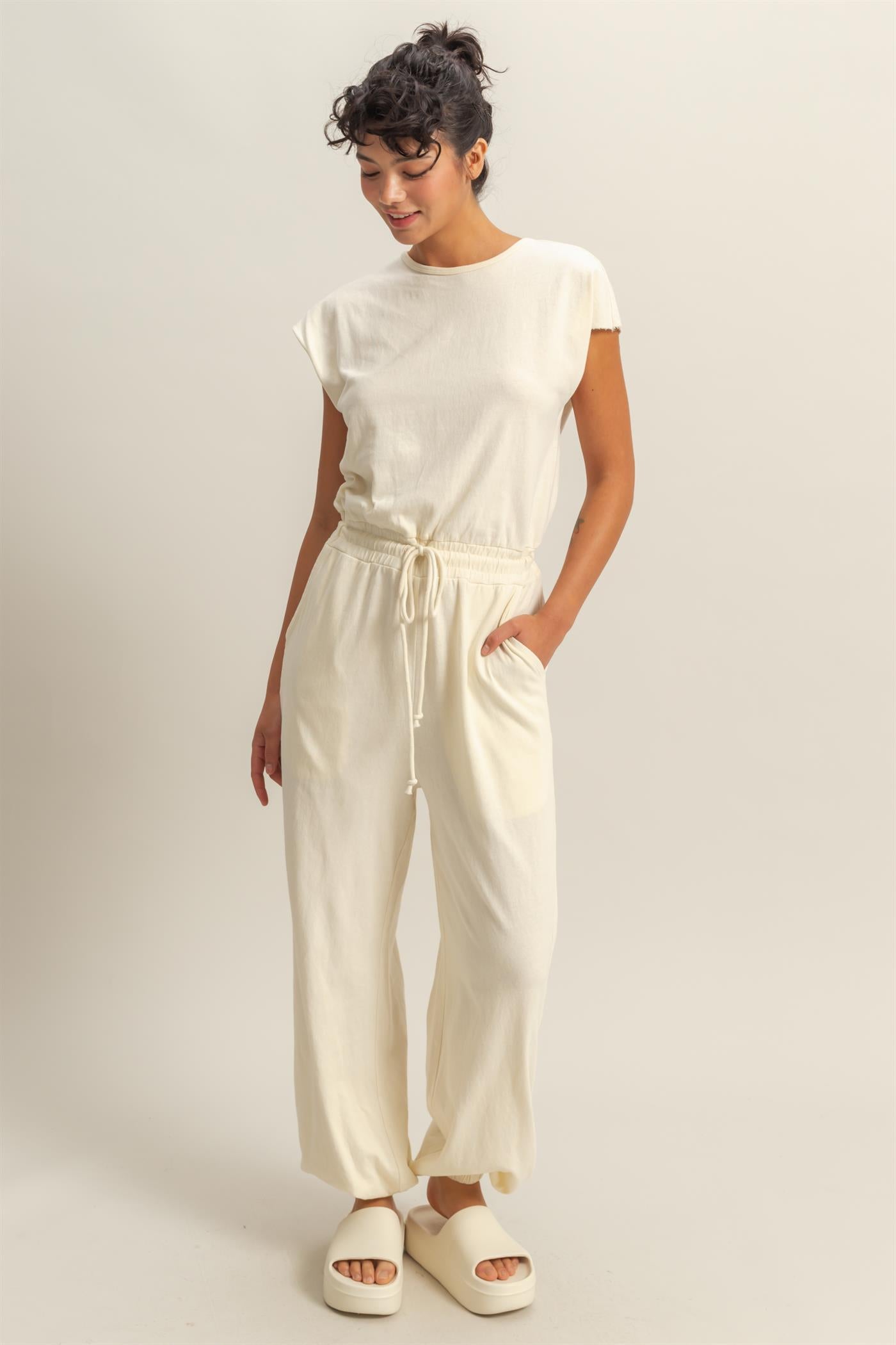 Wholesale Short Sleeve Casual Jumpsuit Clothing DZ24C619 ALPACA DOUBLE ZERO