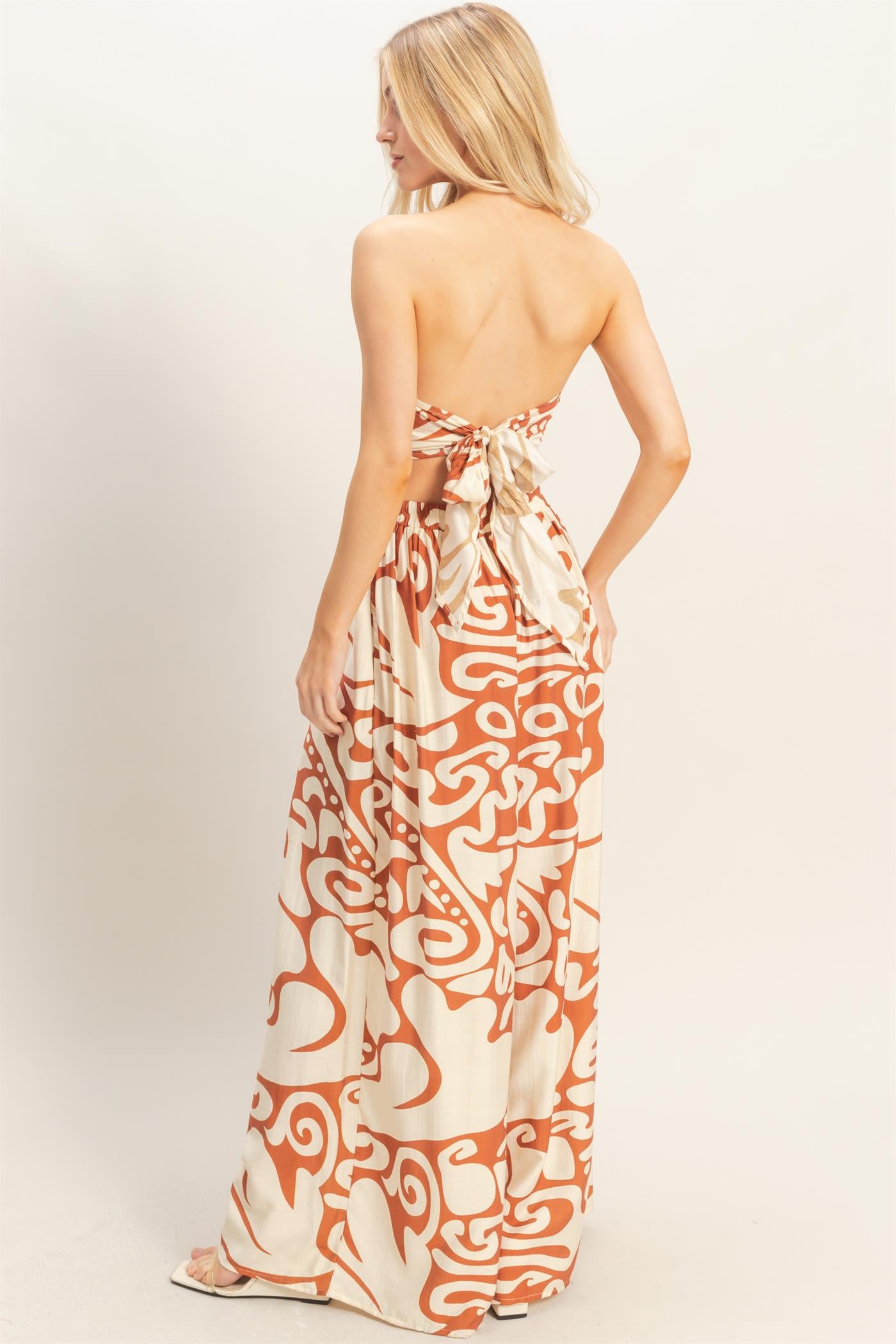 Wholesale Strapless Top & Wide Leg Pants Set Clothing HF26A344-SET-D BROWN HYFVE