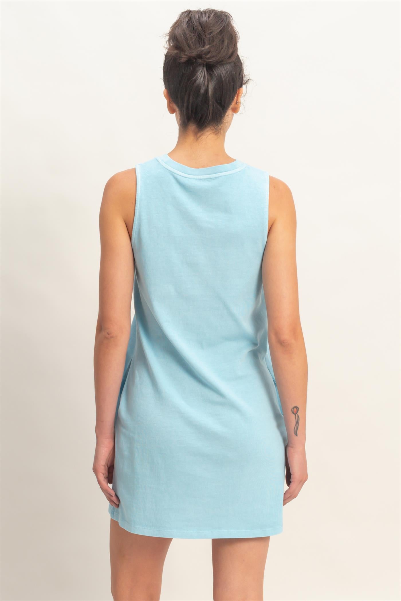 Wholesale Pigment Dyed Sleeveless Mini Dres Dresses DZ26A745 BLUE DOUBLE ZERO