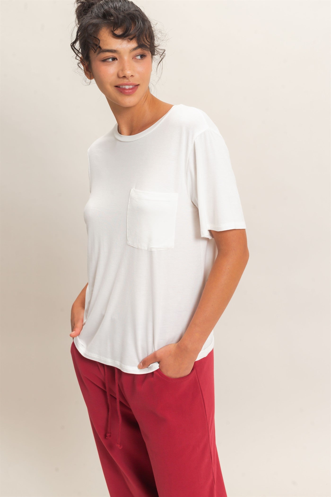 Wholesale Crew Neck Pocket Tee Clothing Tops DZ26E254 OFF WHITE DOUBLE ZERO