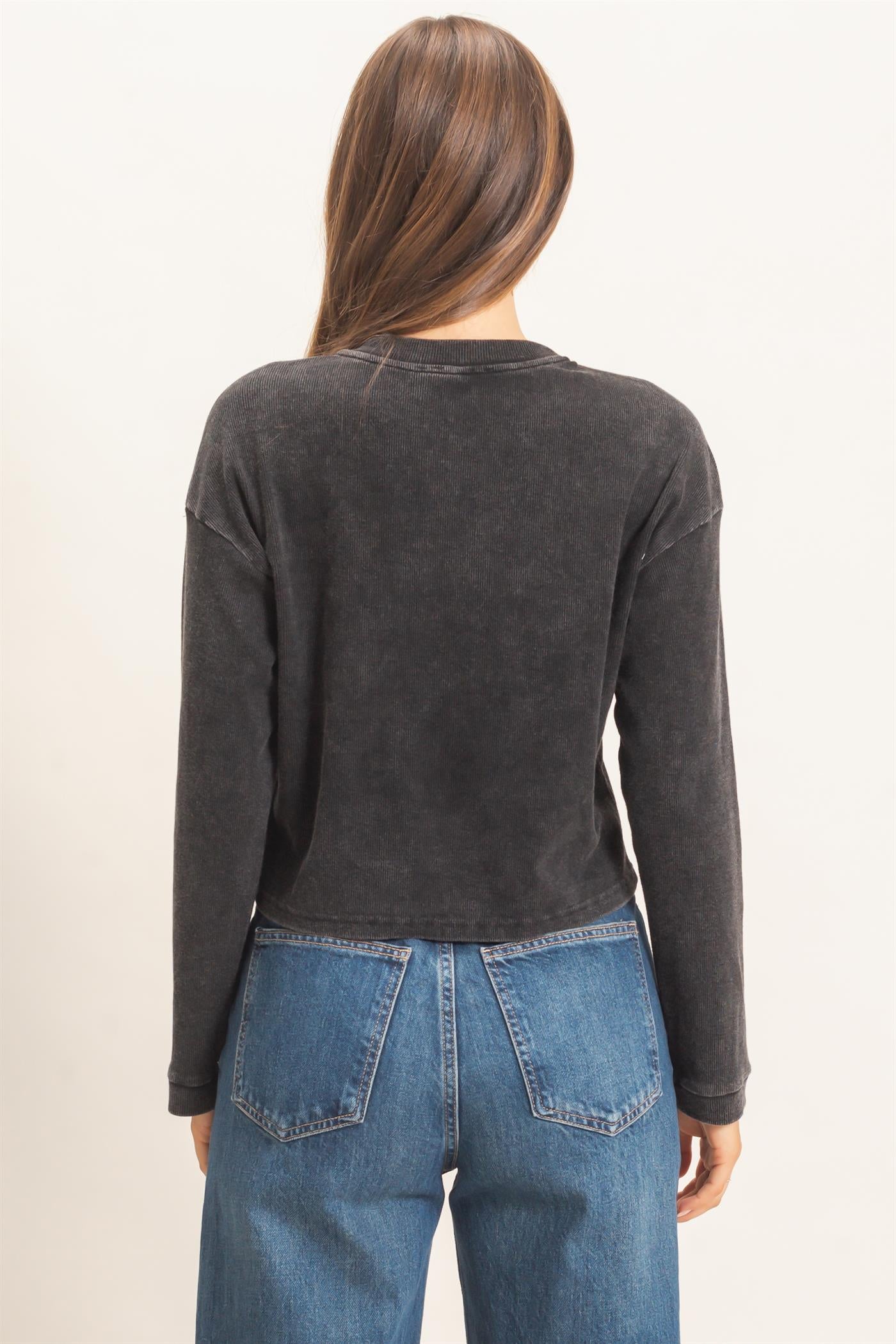 Wholesale Buttoned Henley Top Clothing Tops HF26F081 BLACK HYFVE