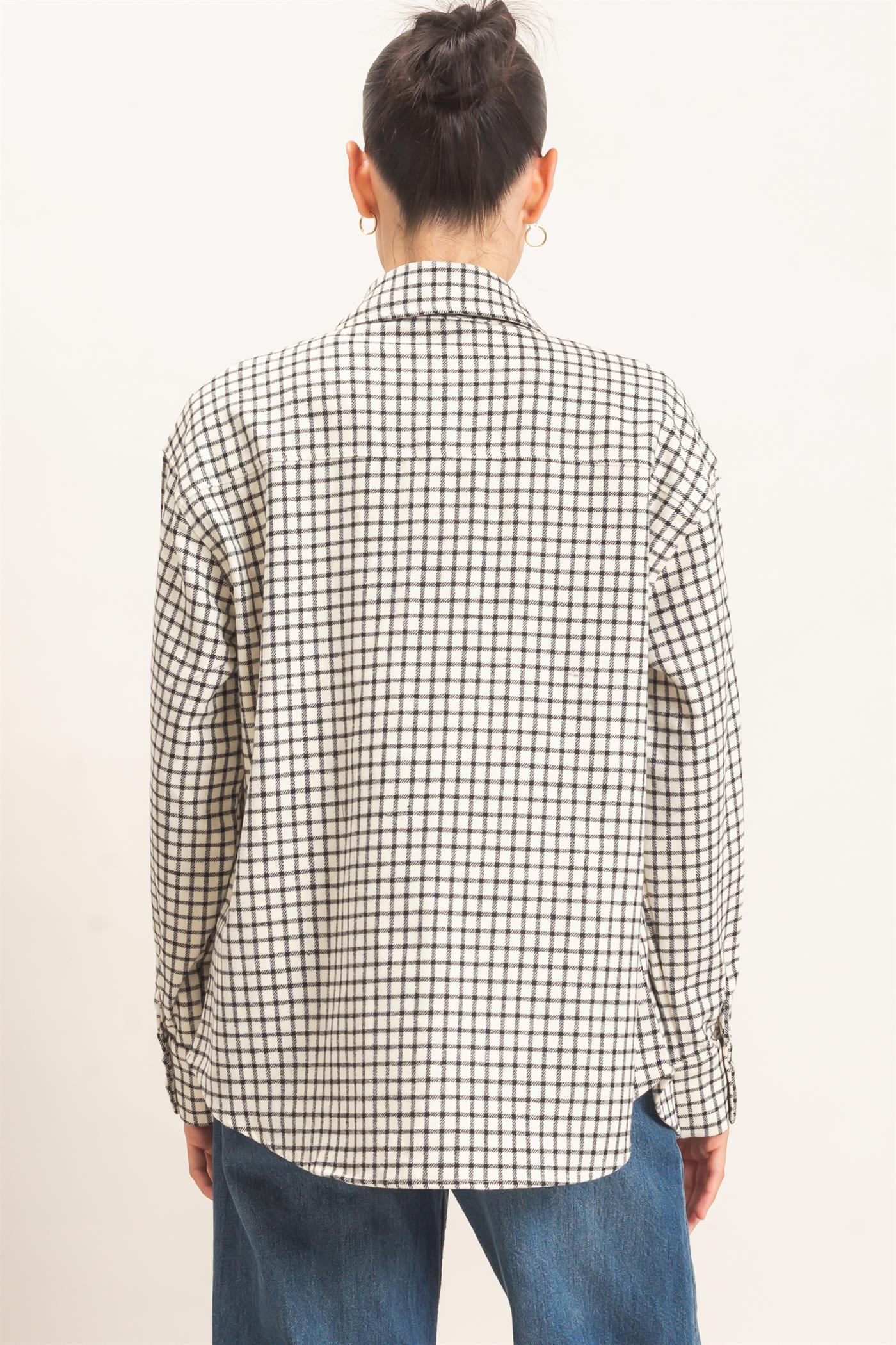 Wholesale Plaid Button-Up Shirt Clothing Tops HF25F450 WHITE HYFVE
