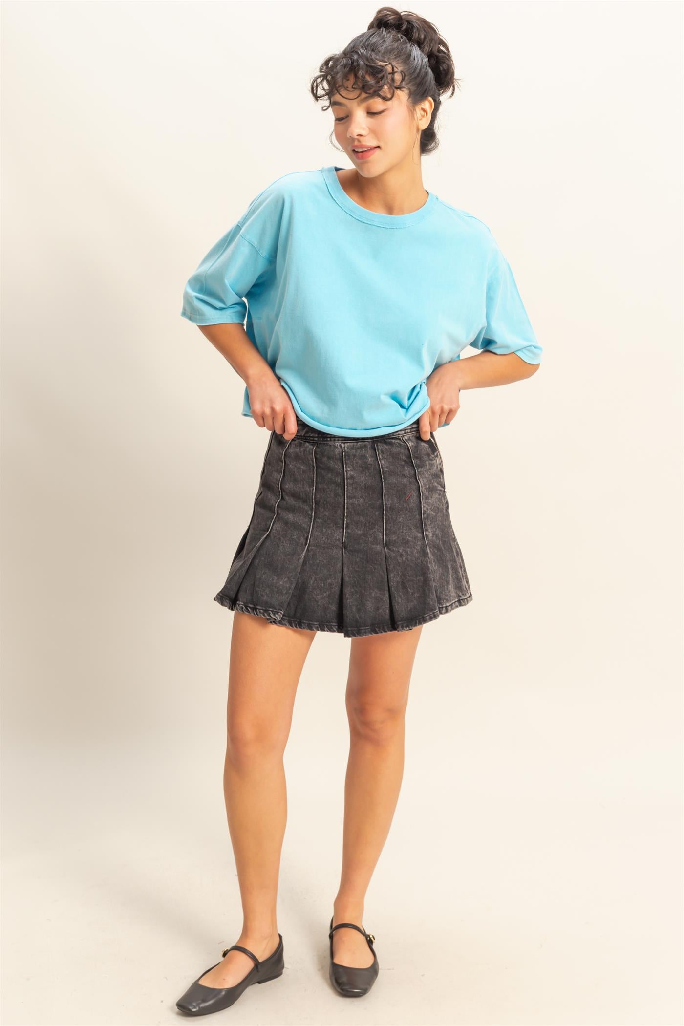 Wholesale Drop Shoulder Crew Neck Wide Fit Tee Clothing Tops DZ25A757 DUSTY INDIGO DOUBLE ZERO