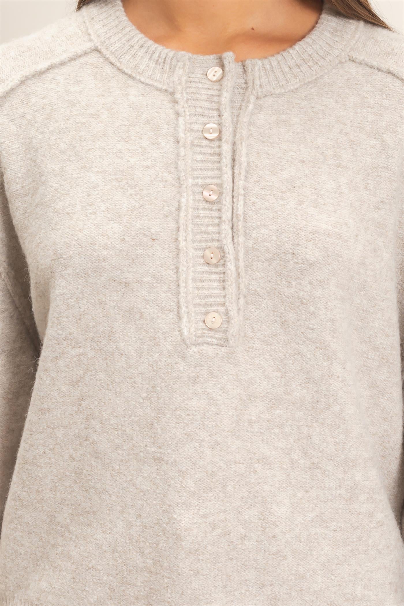 Wholesale Henley Sweater With Reverse Seams Sweaters DZ26F004 MUSHROOM DOUBLE ZERO