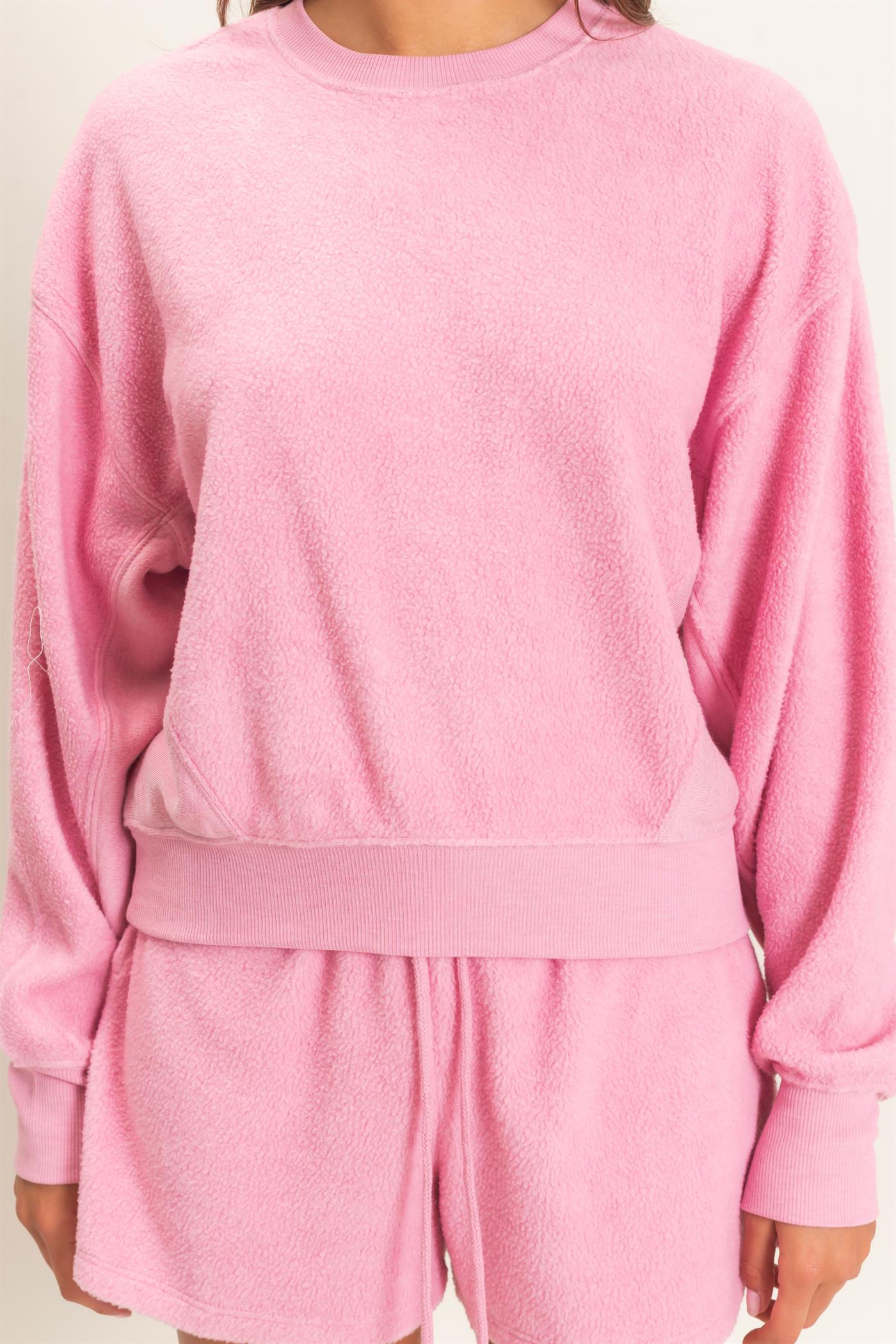 Wholesale Contrast Sweatshirt & Shorts Set Clothing DZ25F478-SET PINK DOUBLE ZERO