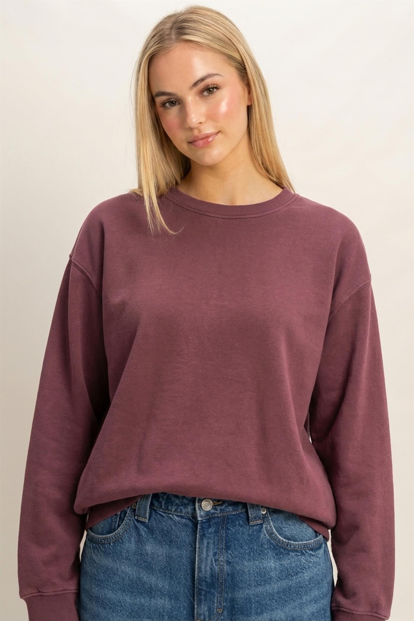Wholesale Mineral Wash Crew Neck Sweatshirt Sweatshirts DZ26E990 DARK CHERRY DOUBLE ZERO