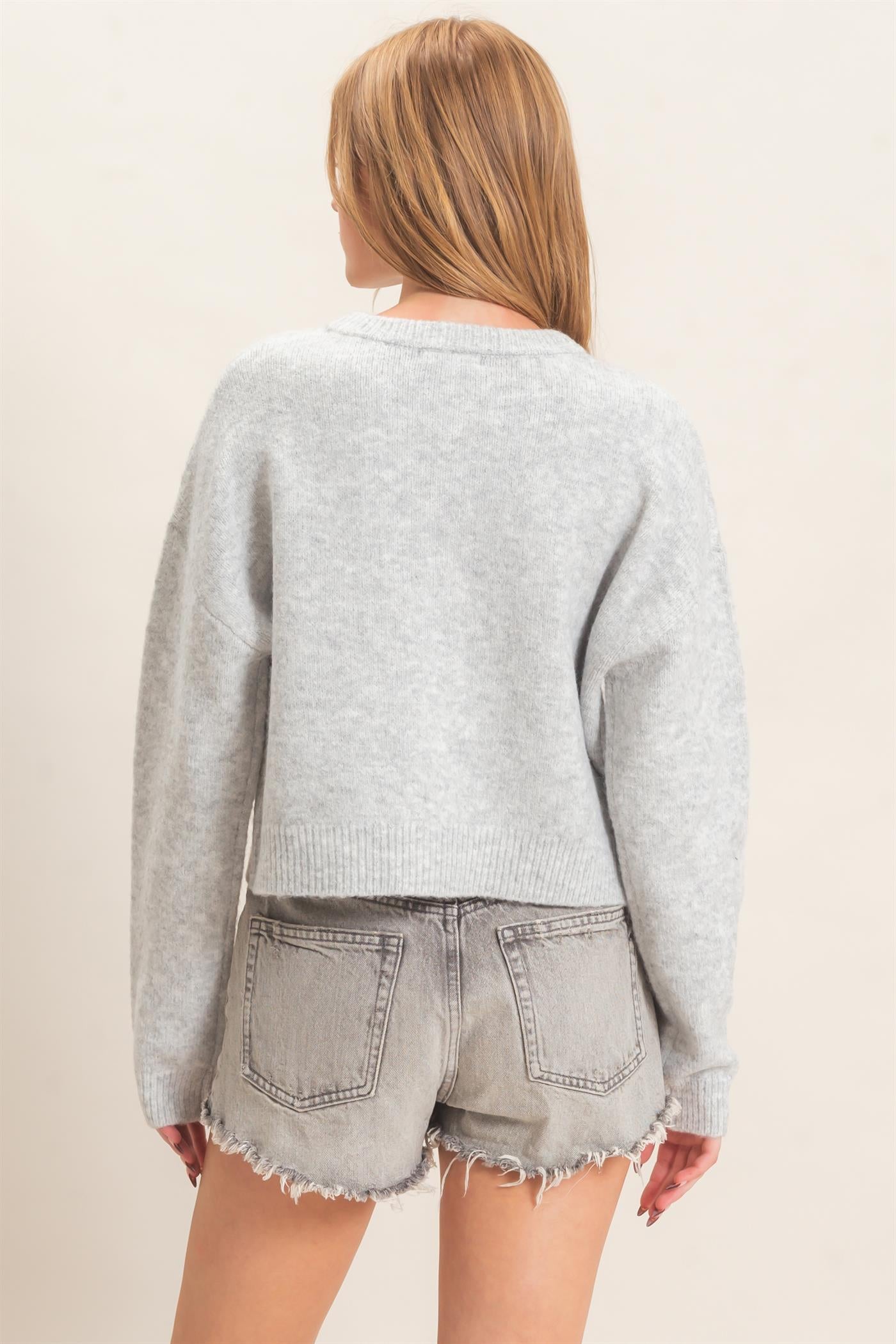 Wholesale Crew Neck Cardigan Sweater Cardigans HF26E226-D HEATHER GRAY HYFVE