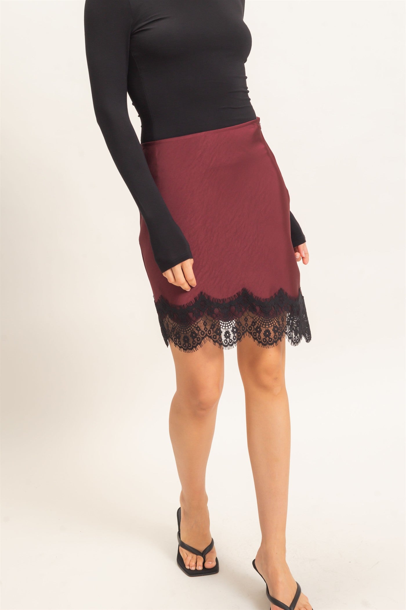 Wholesale Asymmetrical Bias Cut Slip Skirt Skirts HF26C854-D BURGUNDY HYFVE