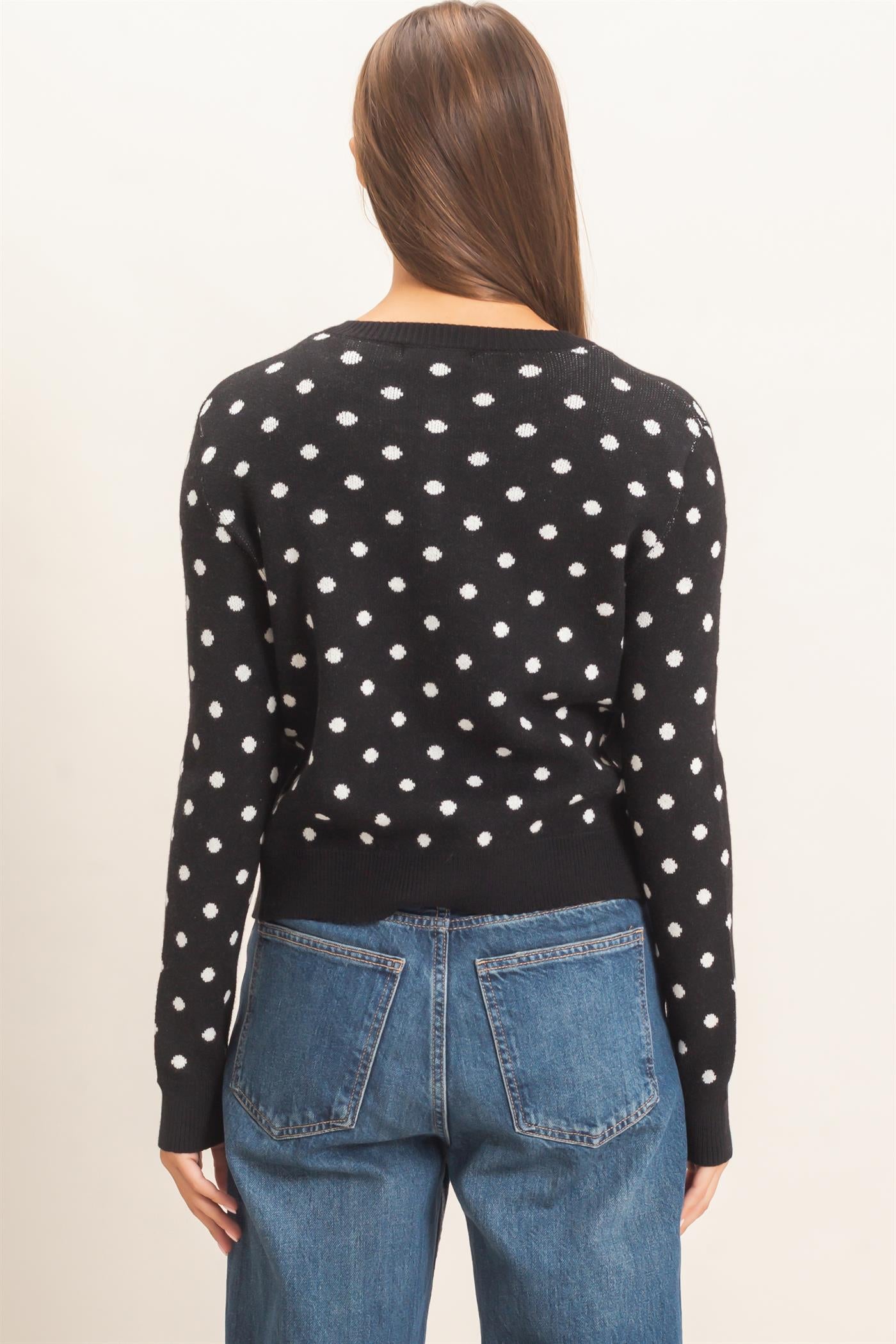 Wholesale Polka Dot Cardigan Sweaters DZ26E453 BLACK DOUBLE ZERO