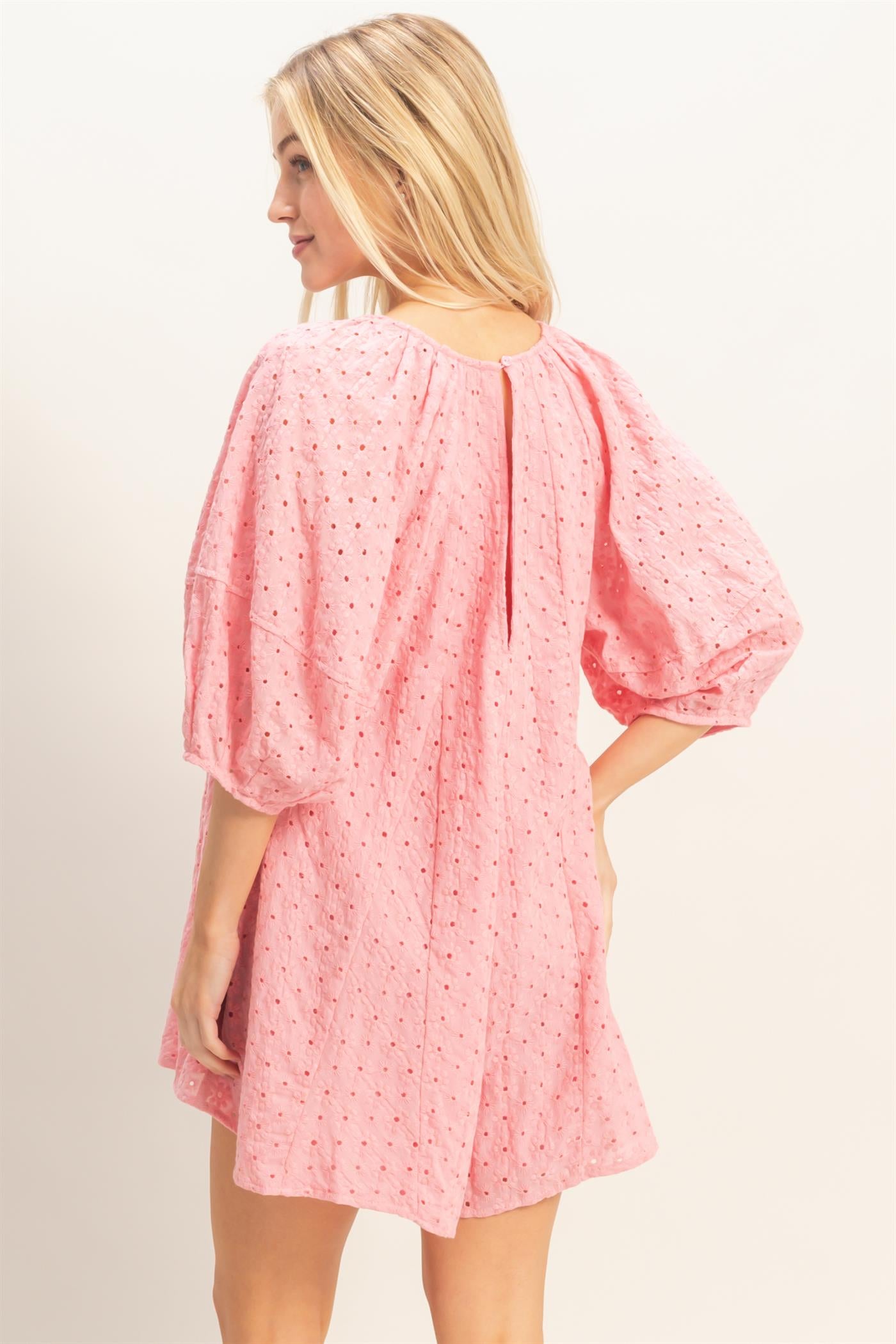 Wholesale Eyelet Babydoll Romper Clothing HF26A181 ROSE PINK HYFVE