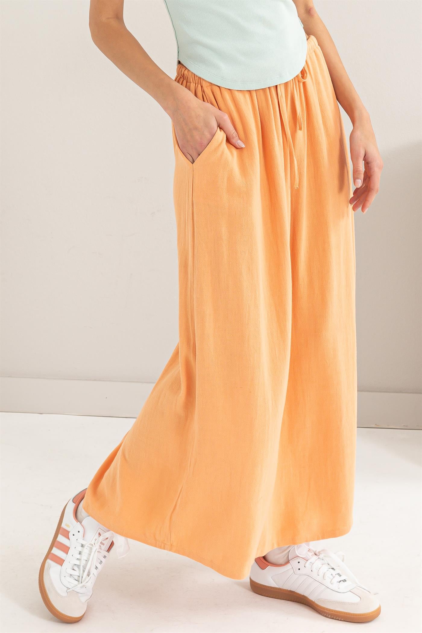 Wholesale Linen Midi Skirt Skirts DZ24A302 ORANGE DOUBLE ZERO