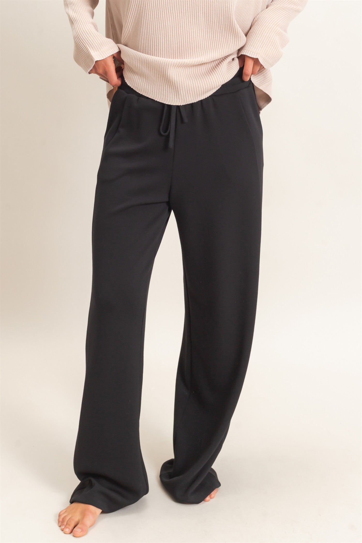 Wholesale Elastic Waist Straight Leg Pants Pants DZ26C969 BLACK DOUBLE ZERO