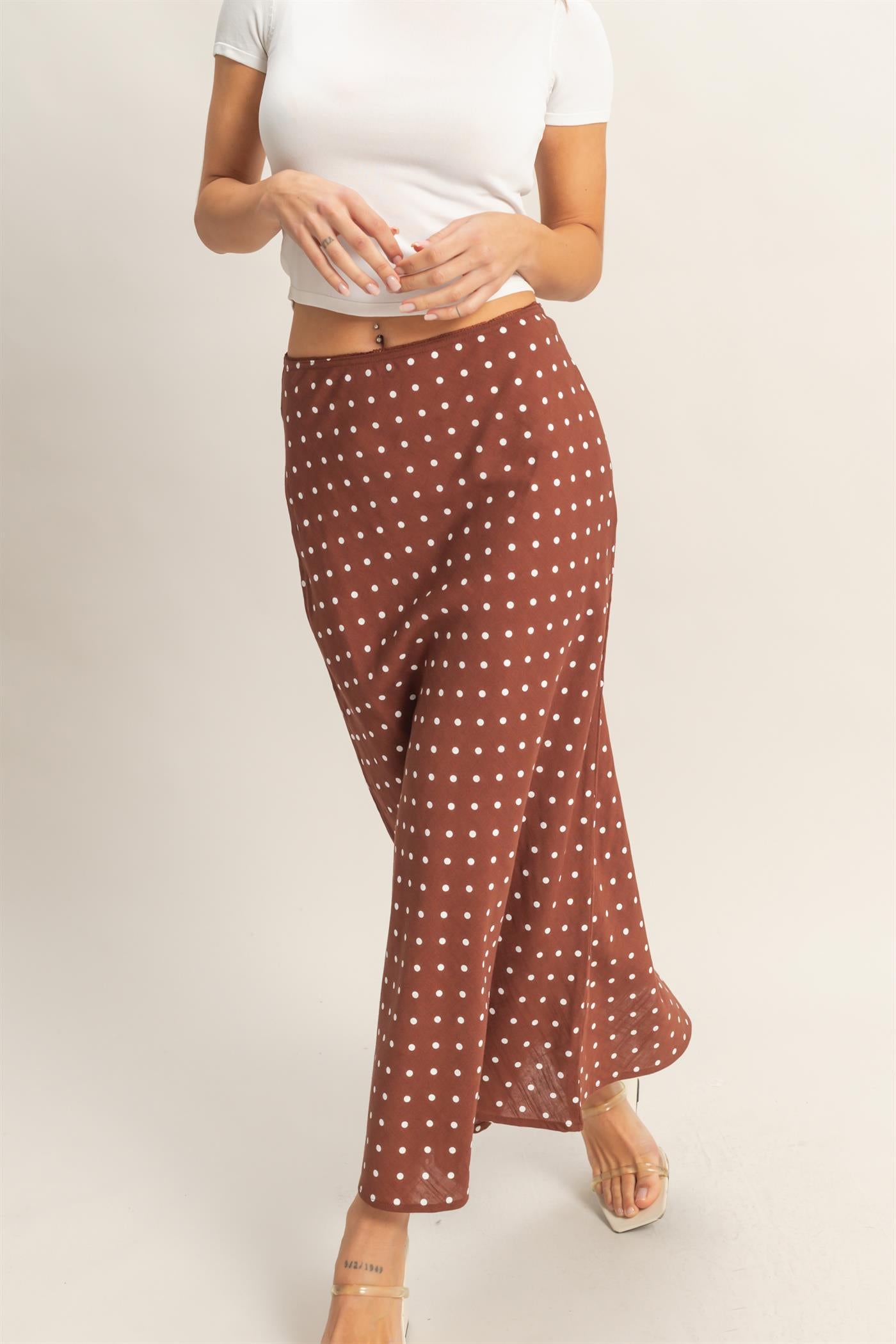Wholesale Polka Dot A-Line Skirt Skirts HF26E416-D CHESTNUT HYFVE