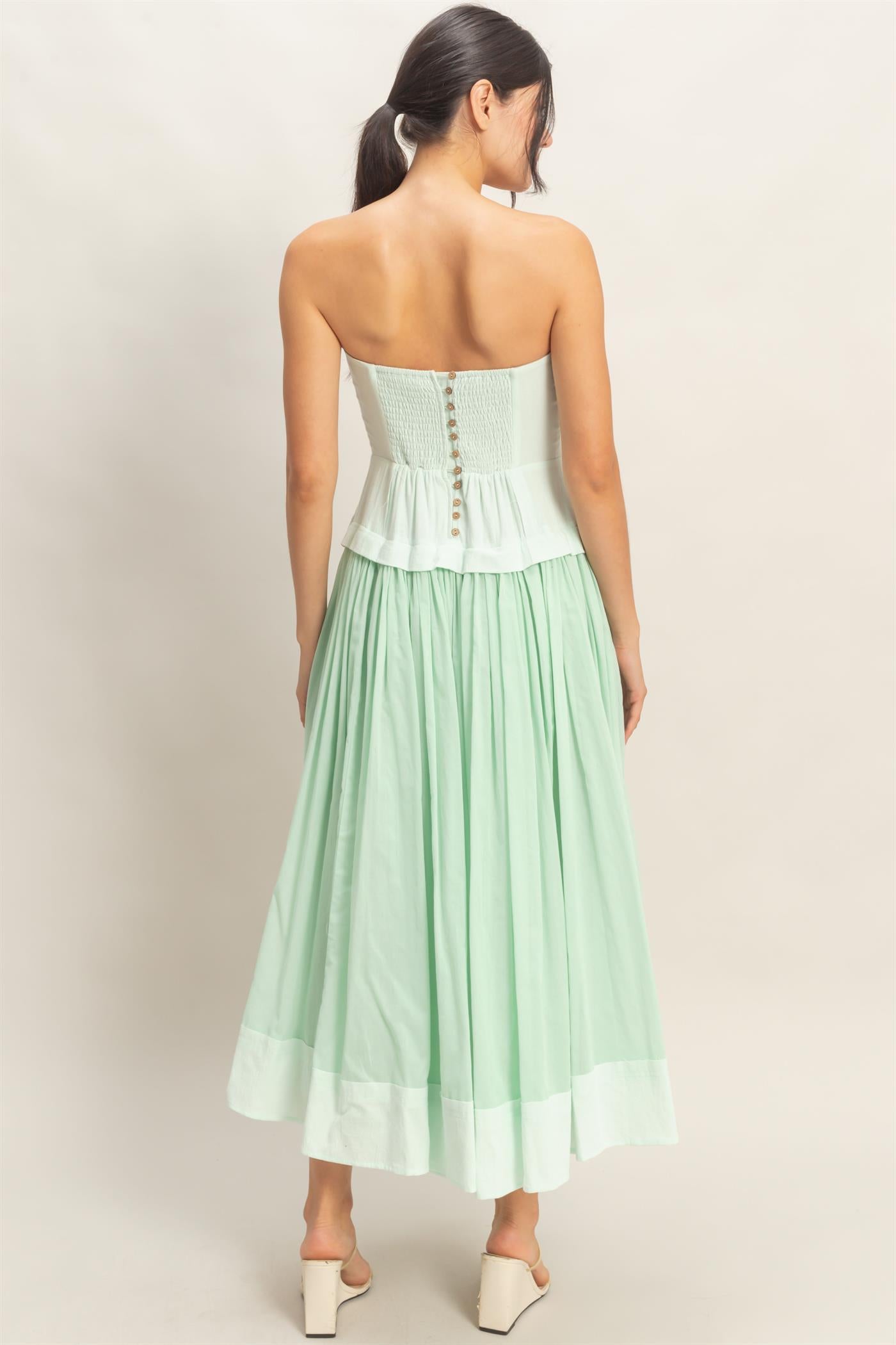Wholesale Strapless Tiered Maxi Dress Dresses HF26A570 SEAFOAM HYFVE