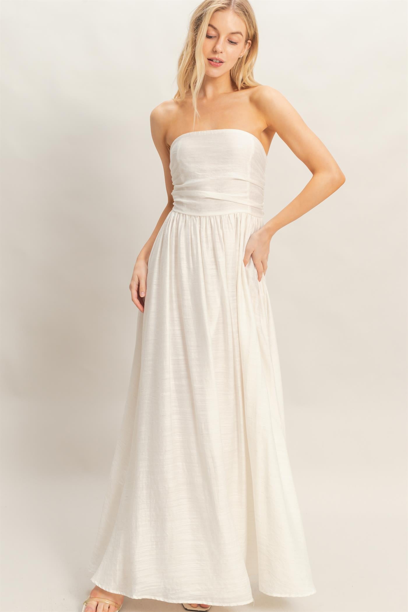 Wholesale Strapless Tie-Back Smocked Dress Dresses HF26C750 WHITE HYFVE