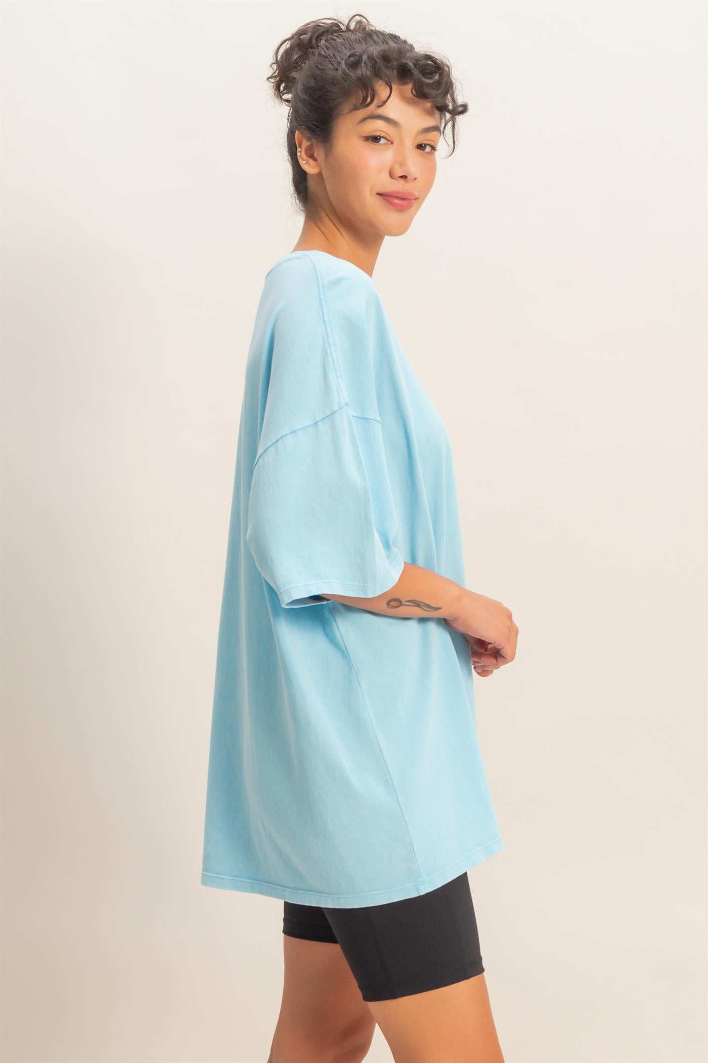 Wholesale Oversized Mineral Wash T-Shirt T-Shirts DZ26A031 BLUE DOUBLE ZERO