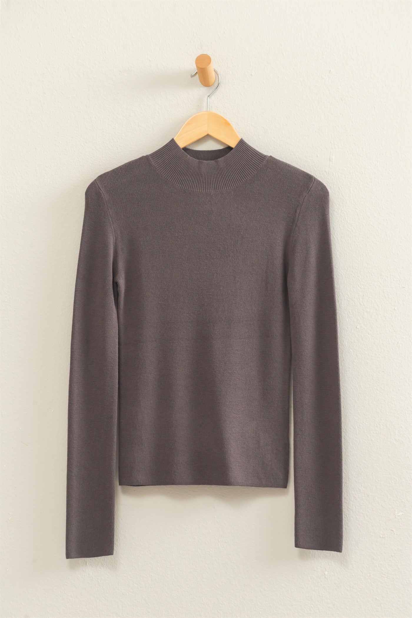 Wholesale Ribbed Mock Neck Long Sleeve Knit Top Clothing Tops DZ26F201 CHARCOAL DOUBLE ZERO