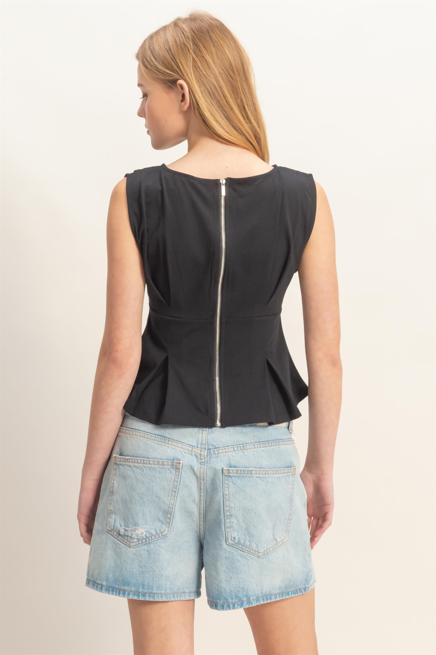 Wholesale Sleeveless Peplum Top Clothing Tops HF26A773 BLACK HYFVE