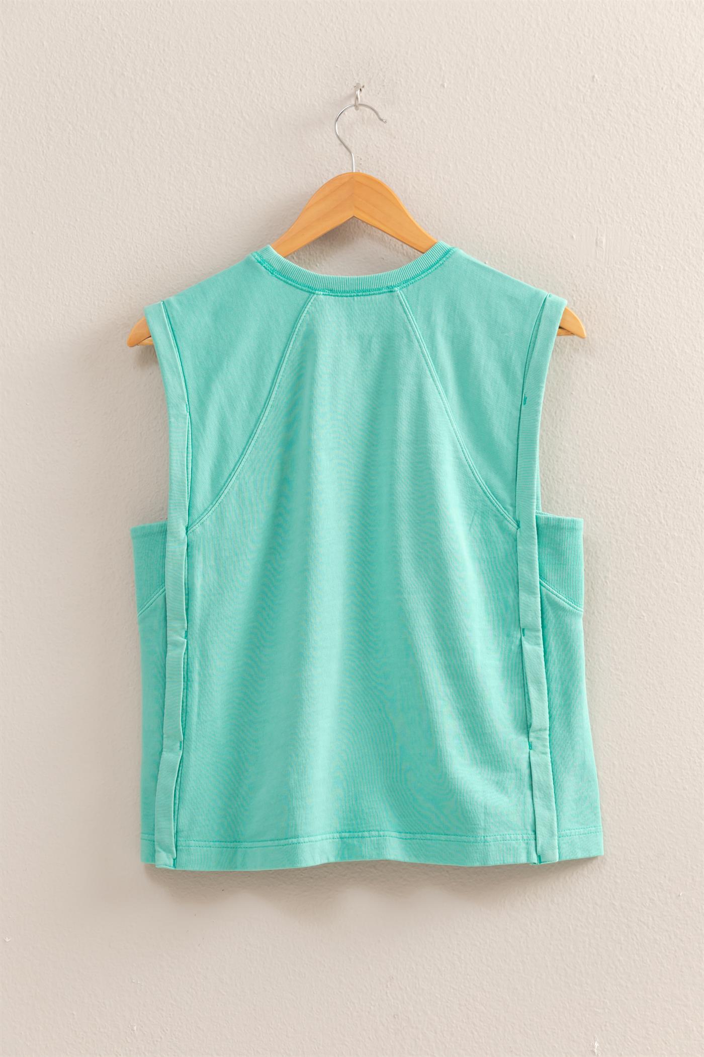 Wholesale Round Neck Sleeveless Boxy Top Clothing Tops DZ25C561 TURQUOISE DOUBLE ZERO