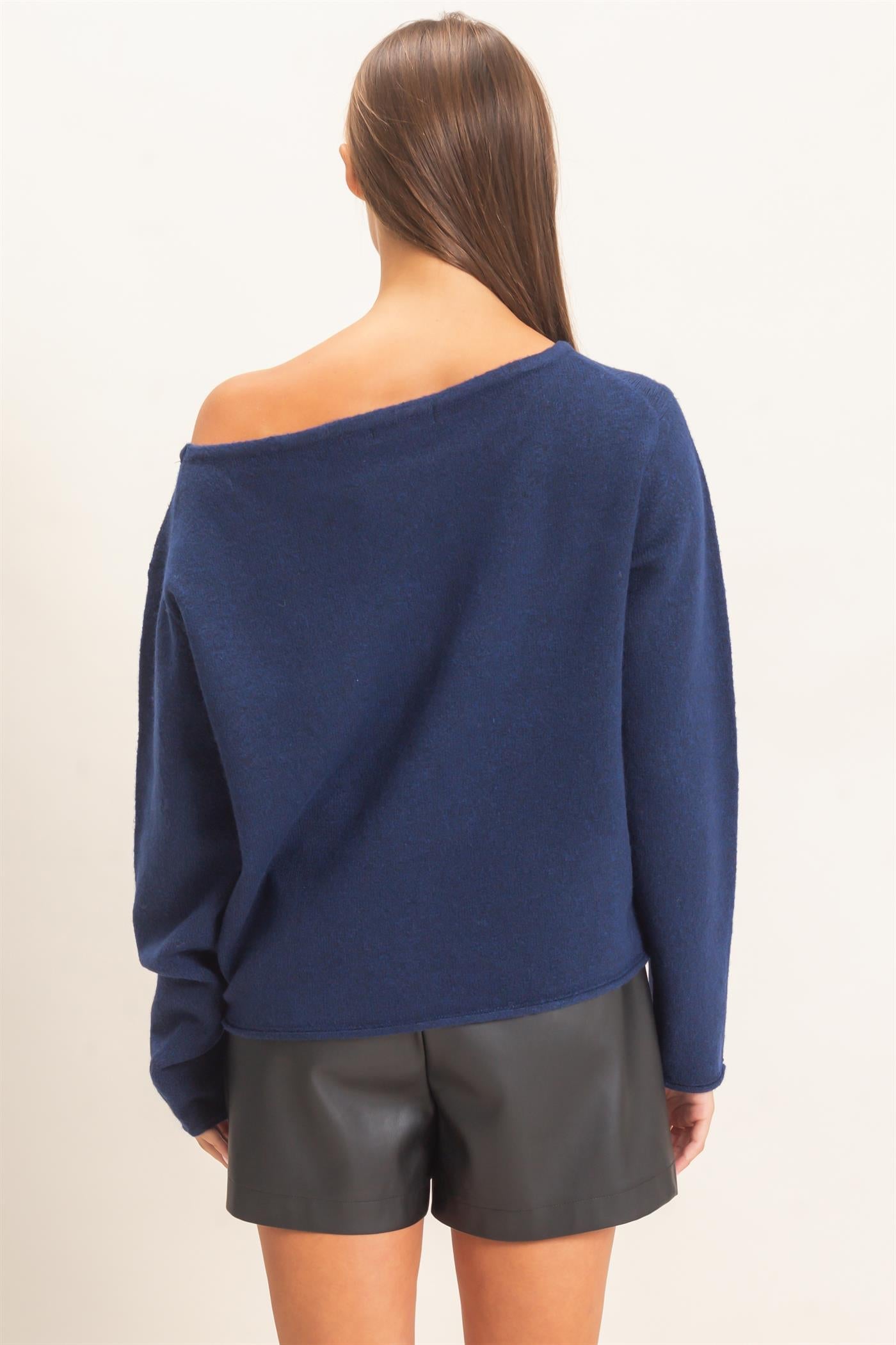 Wholesale Off The Shoulder Sweater Sweaters DZ26E652 NAVY DOUBLE ZERO