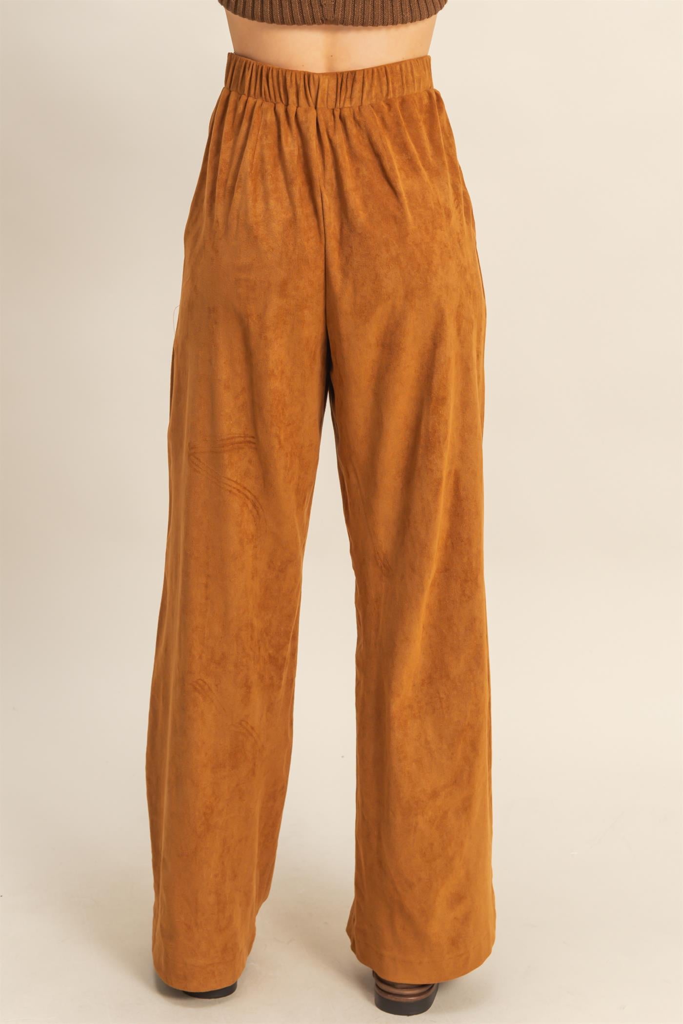 Wholesale Suede Wide-Leg Pants With Tailored Fit Pants HF26A592 CAMEL HYFVE