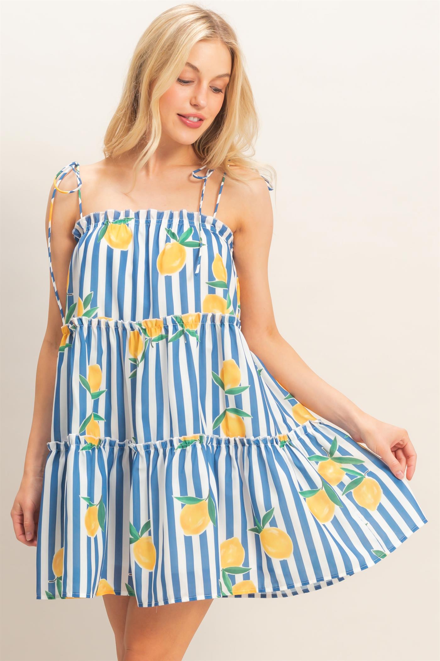 Wholesale Striped Tiered Mini Dress Dresses HF26C319 BLUE HYFVE