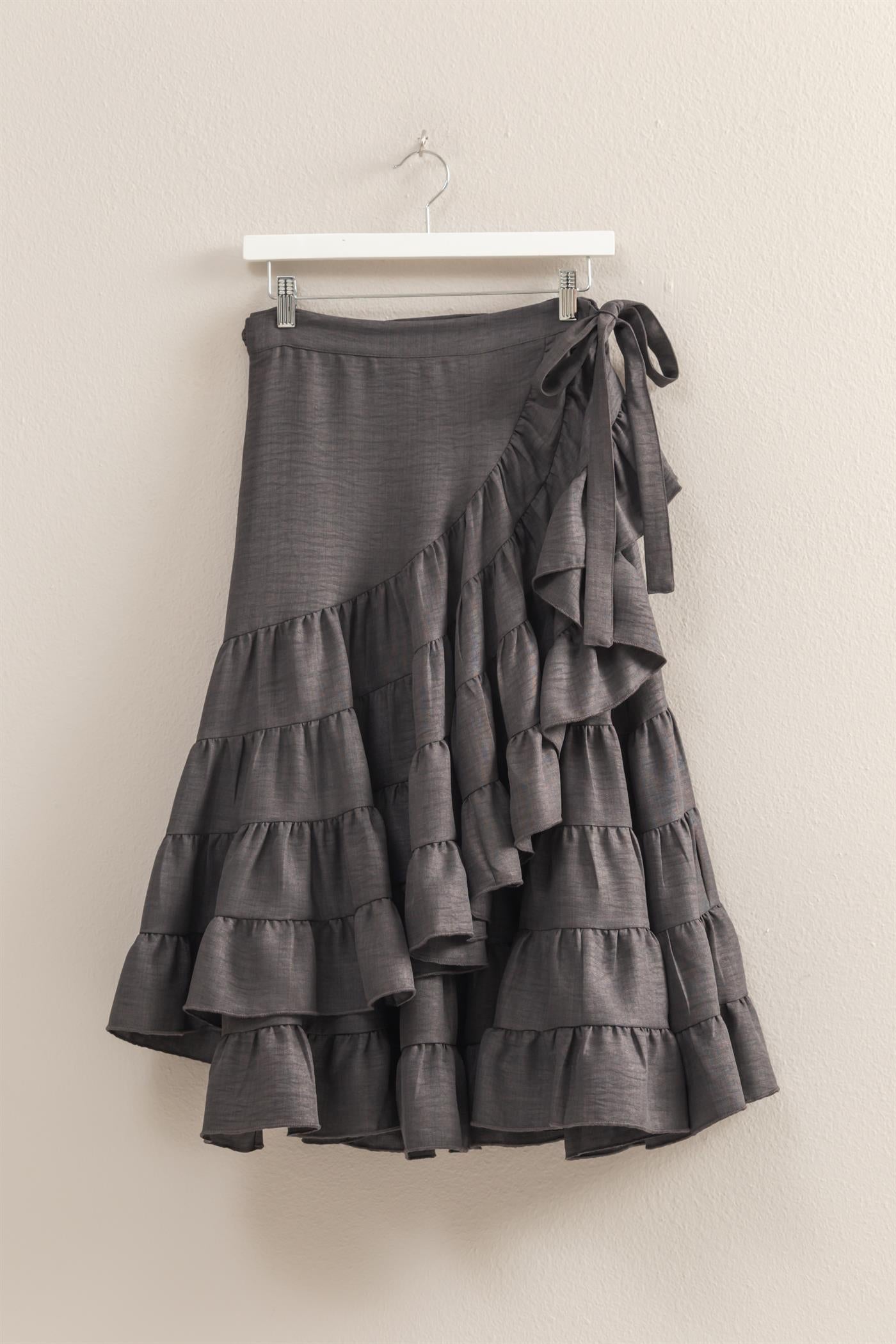 Wholesale High-Waist Tiered Wrap Maxi Skirt Skirts HF24F553 BLACK HYFVE