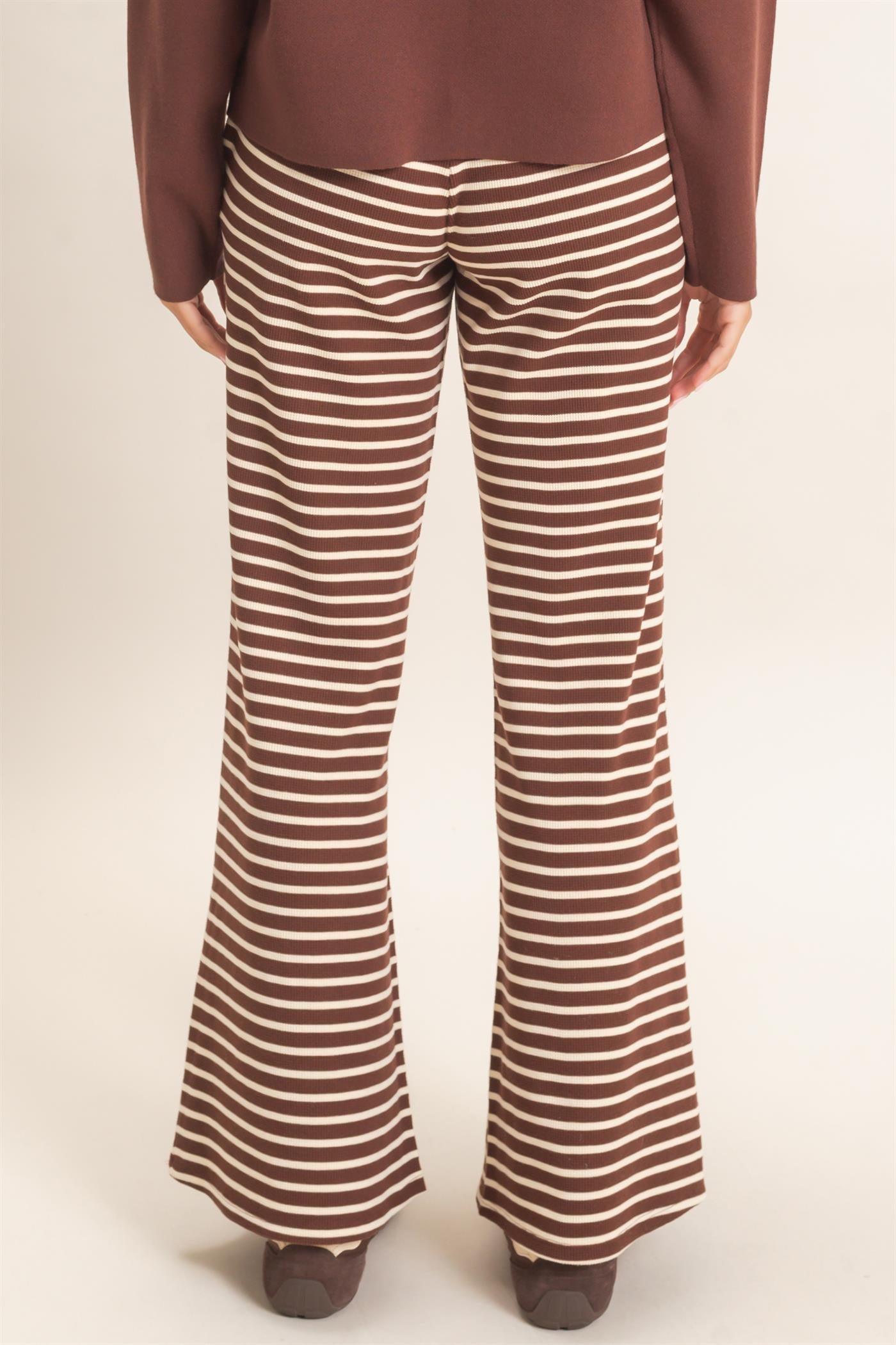 Wholesale Low Rise Striped Waffle Knit Pants Pants DZ26E553 DARK BROWN DOUBLE ZERO