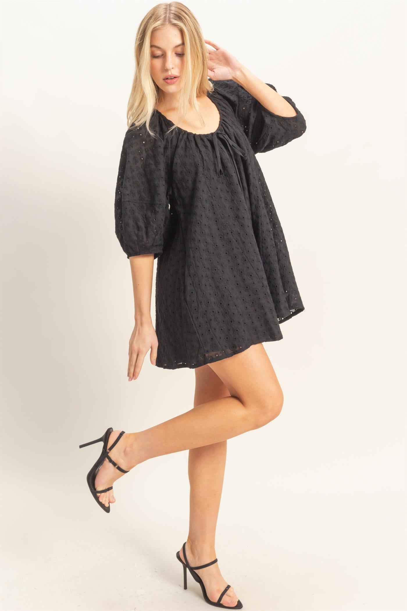 Wholesale Eyelet Babydoll Romper Clothing HF26A181 BLACK HYFVE