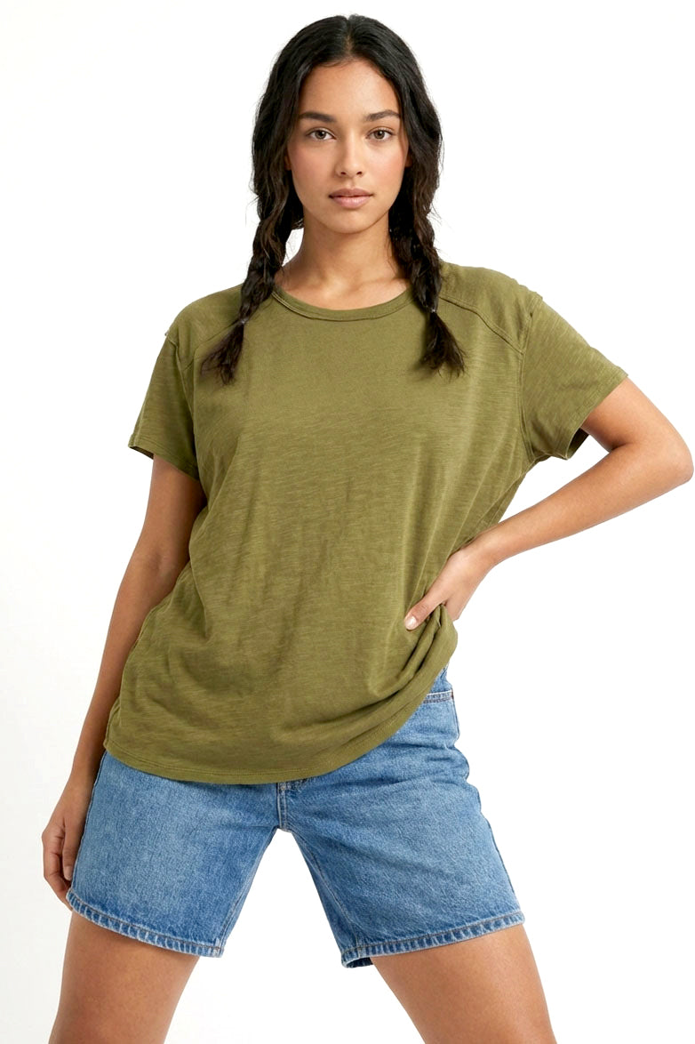 Wholesale Oversized T Shirt Clothing Tops DZ24A417 MOSS DOUBLE ZERO