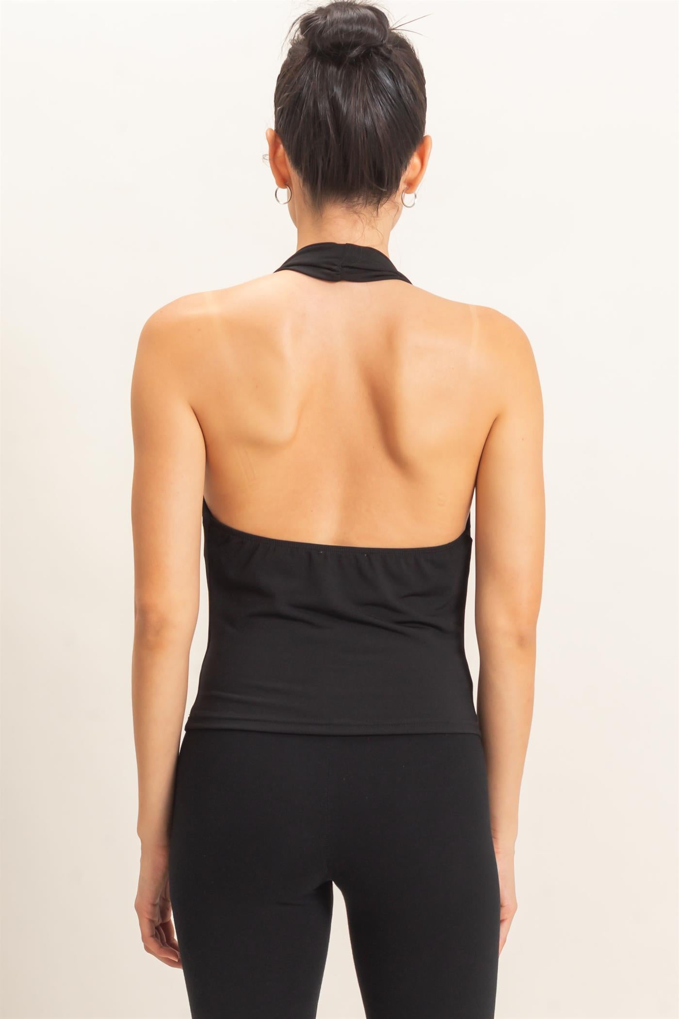 Wholesale Cowl Halter Neck Top Clothing Tops HF26E408 BLACK HYFVE