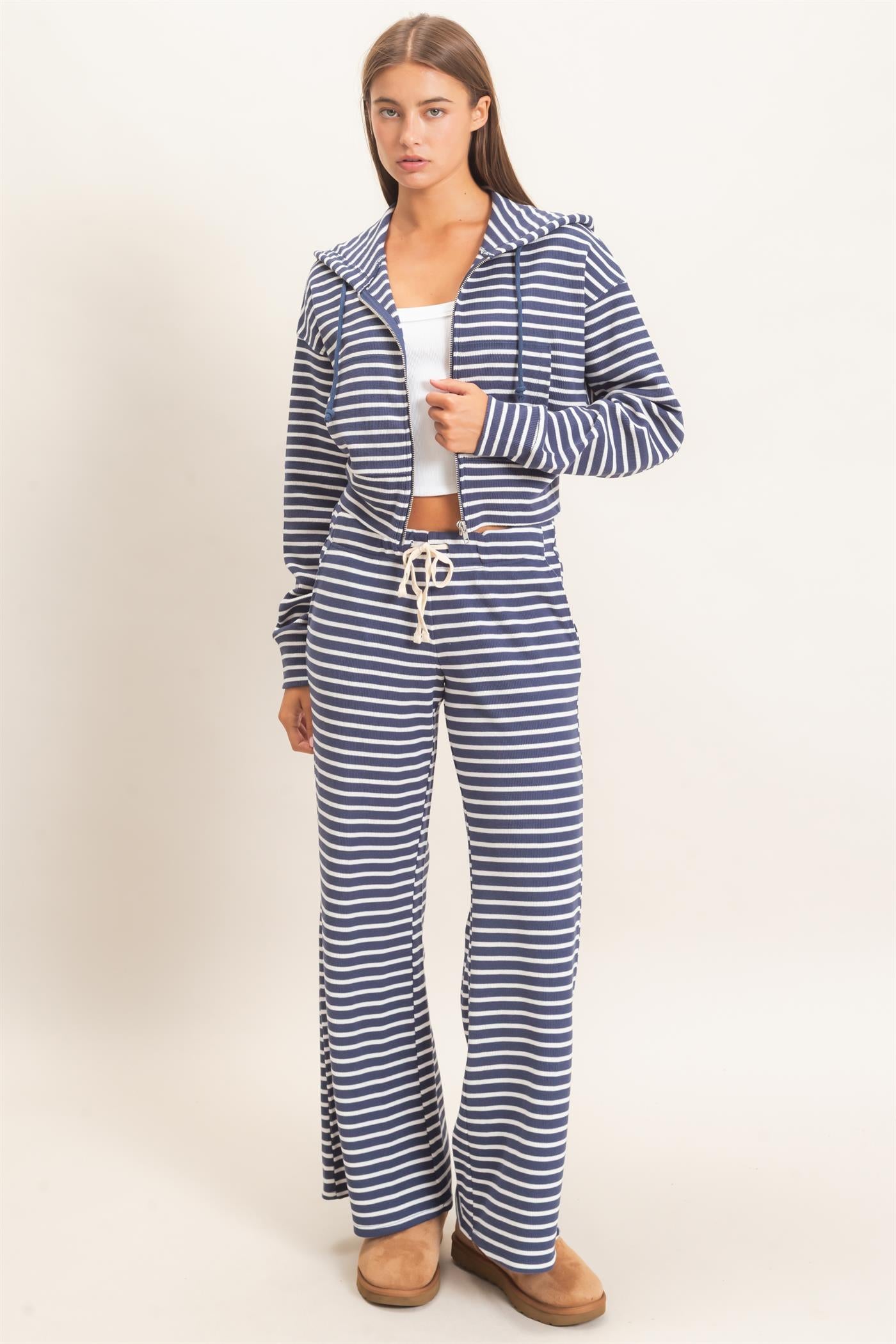 Wholesale Low Rise Striped Waffle Knit Pants Pants DZ26E553 NAVY DOUBLE ZERO
