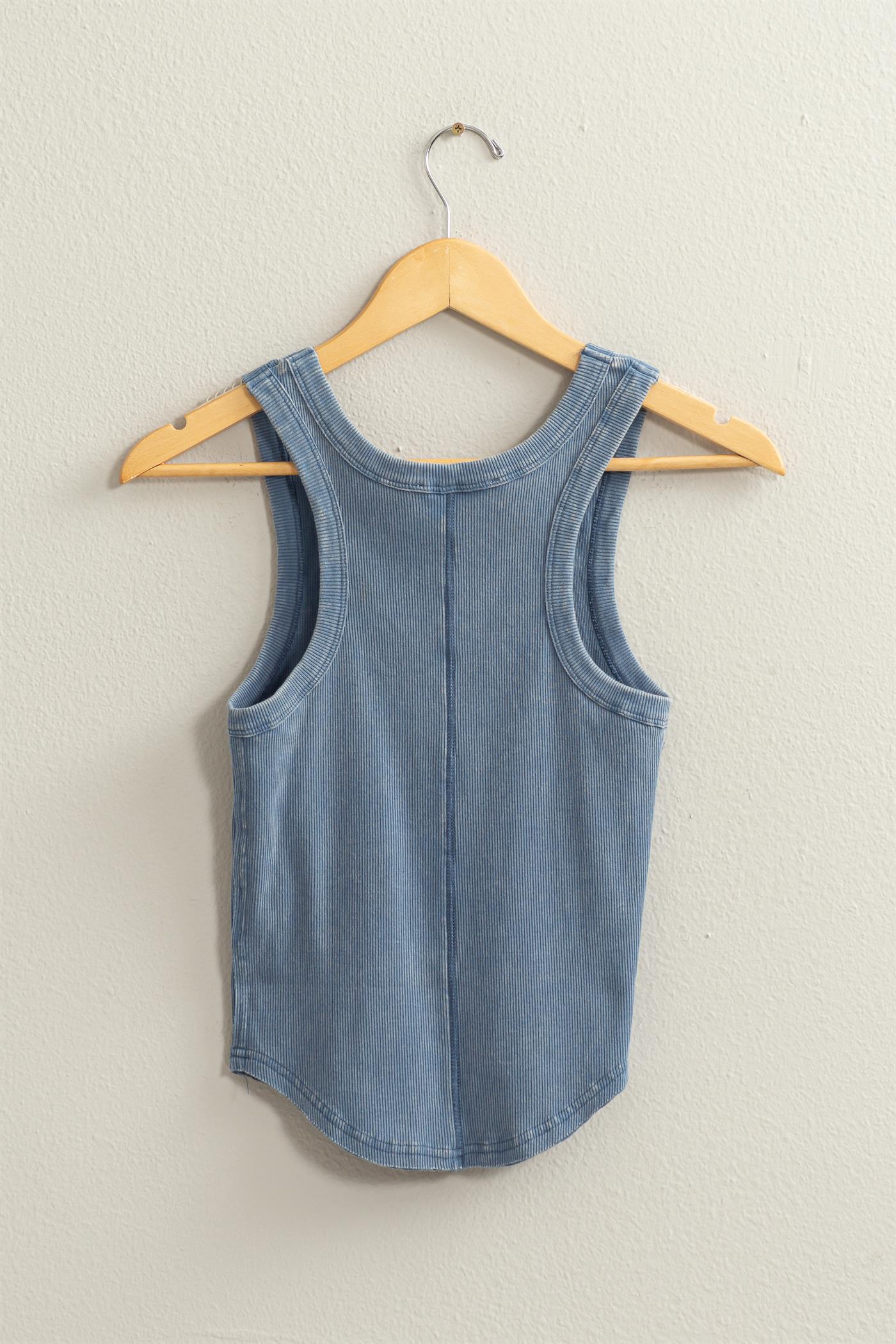 Wholesale Acid Washed Tank Top Clothing Tops DZ24A649-D GRAY BLUE DOUBLE ZERO