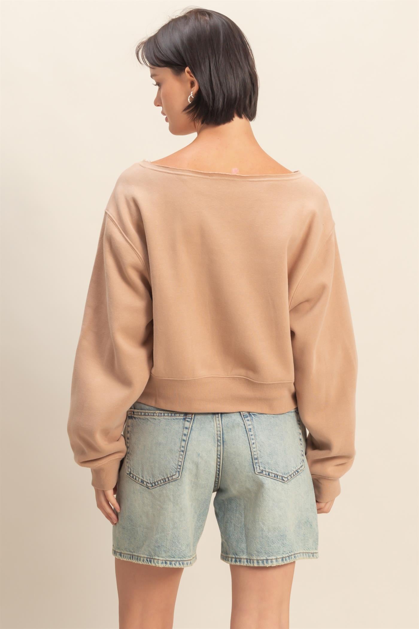 Wholesale Boatneck Long Sleeve Pullover Sweatshirt Sweatshirts DZ25E407 DARK TAUPE DOUBLE ZERO