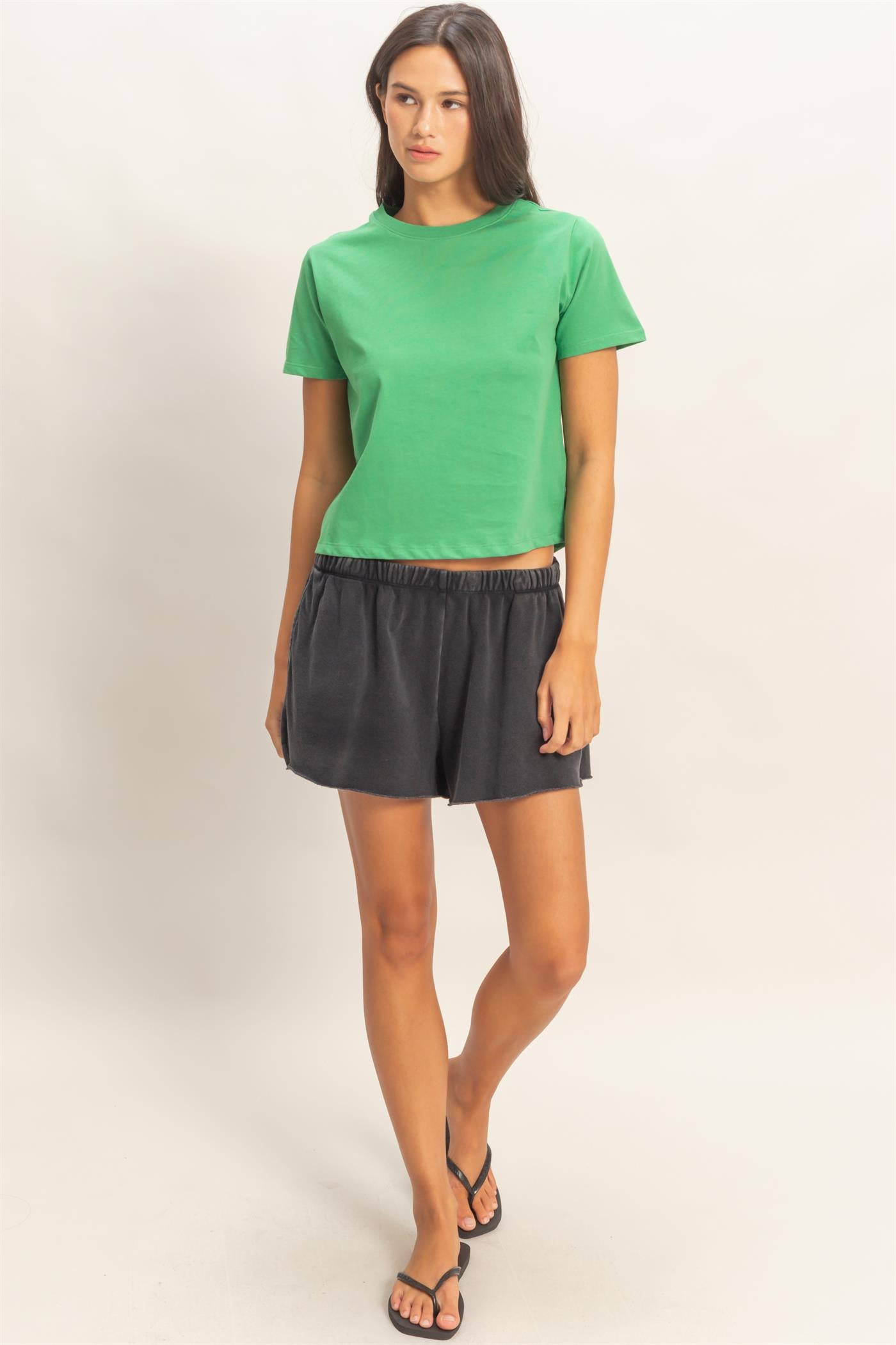 Wholesale Crew Neck Cotton T-Shirt Clothing Tops DZ26C412 GREEN DOUBLE ZERO