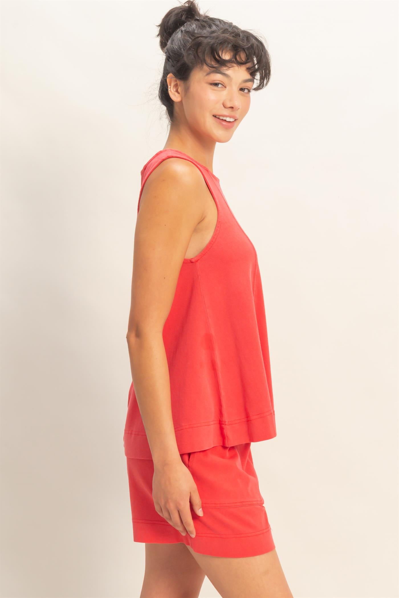 Wholesale Sleeveless Round Neck Top & Shorts Set Clothing DZ26C730-SET RED DOUBLE ZERO