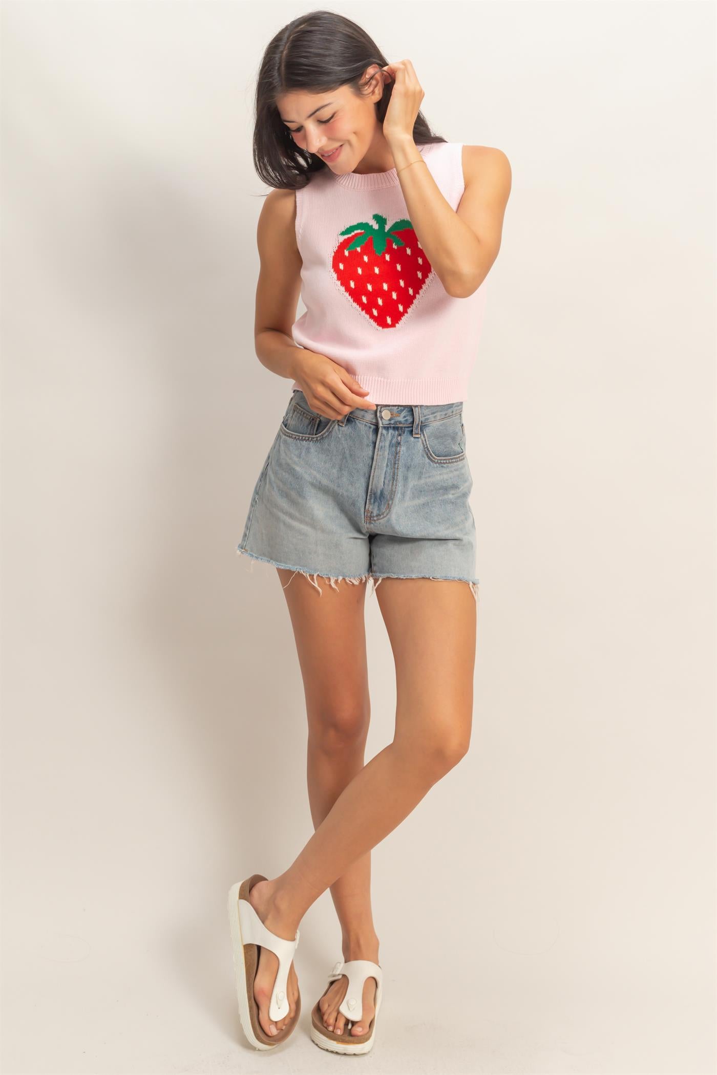 Wholesale Strawberry Sleeveless Knit Top Clothing Tops DZ26A035 SOFT PINK DOUBLE ZERO
