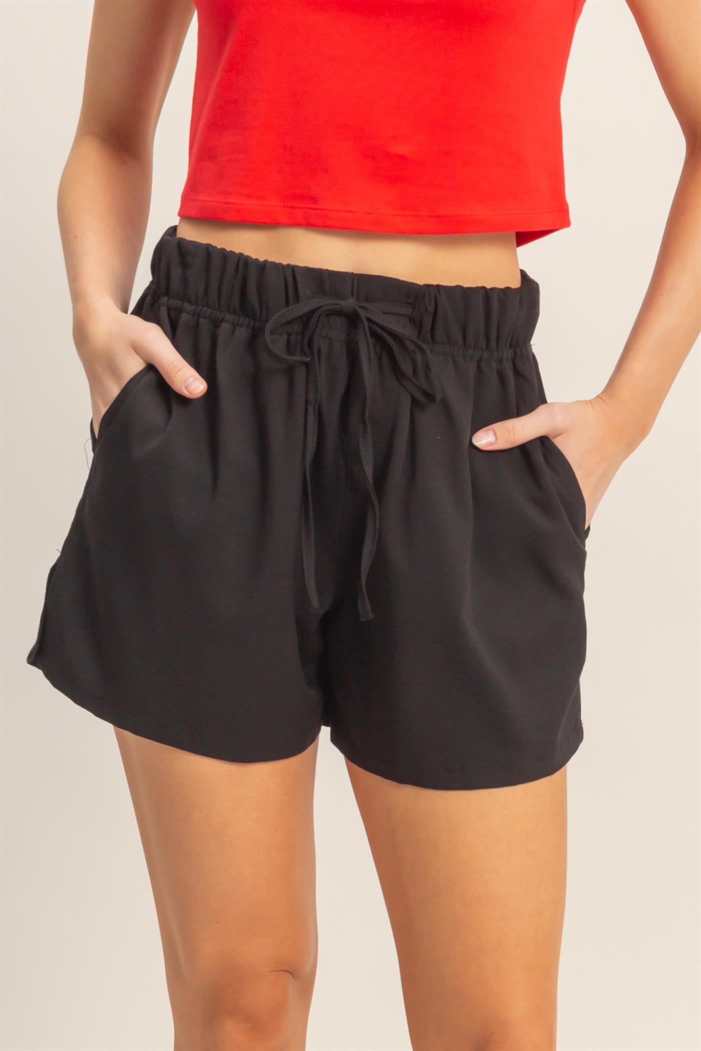 Wholesale Elastic Waist Drawstring Shorts Shorts HF26E428-D BLACK HYFVE