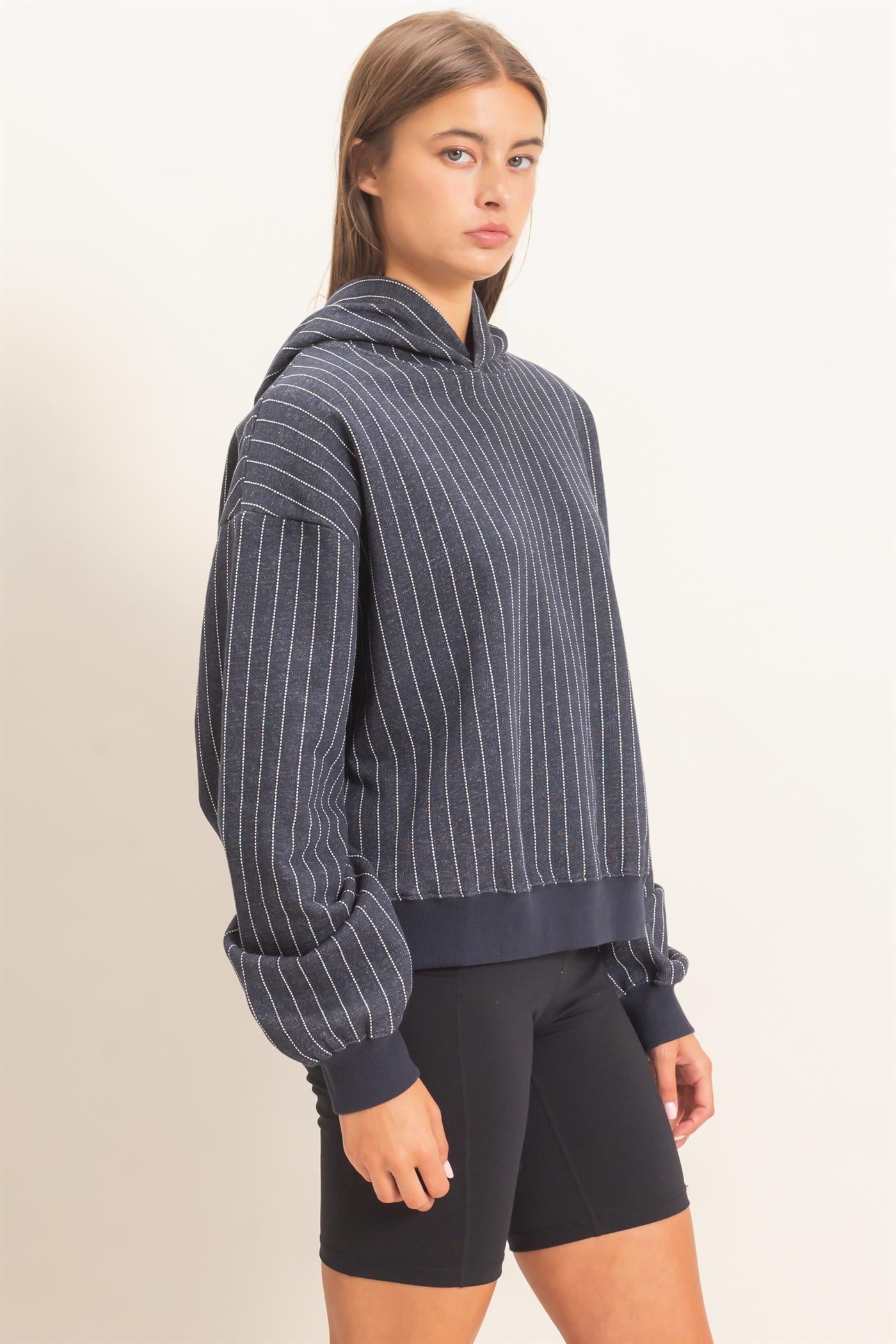 Wholesale Pinstripe French Terry Hoodie Hoodies DZ26E625 NAVY DOUBLE ZERO