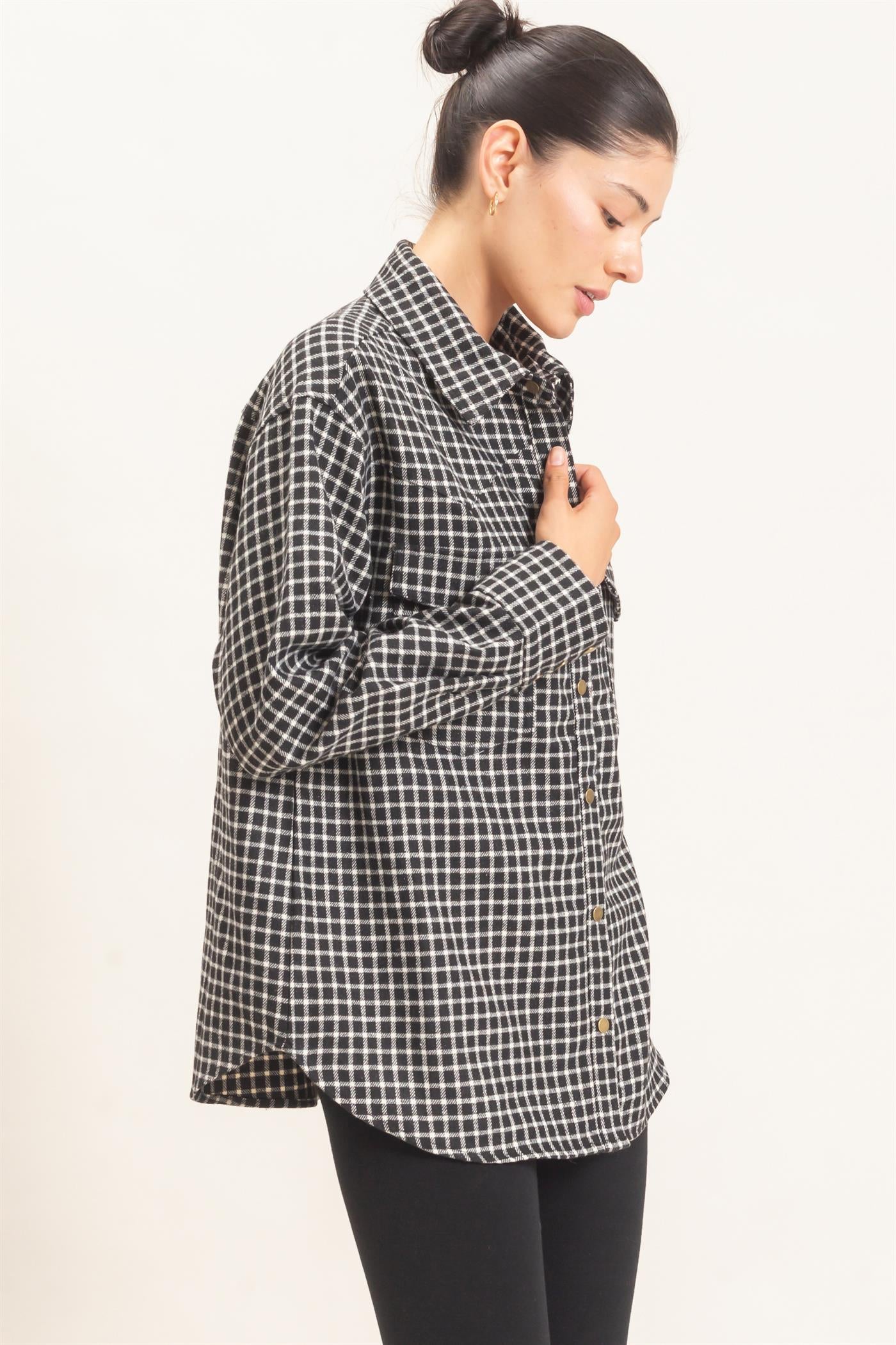 Wholesale Plaid Button-Up Shirt Clothing Tops HF25F450 BLACK HYFVE