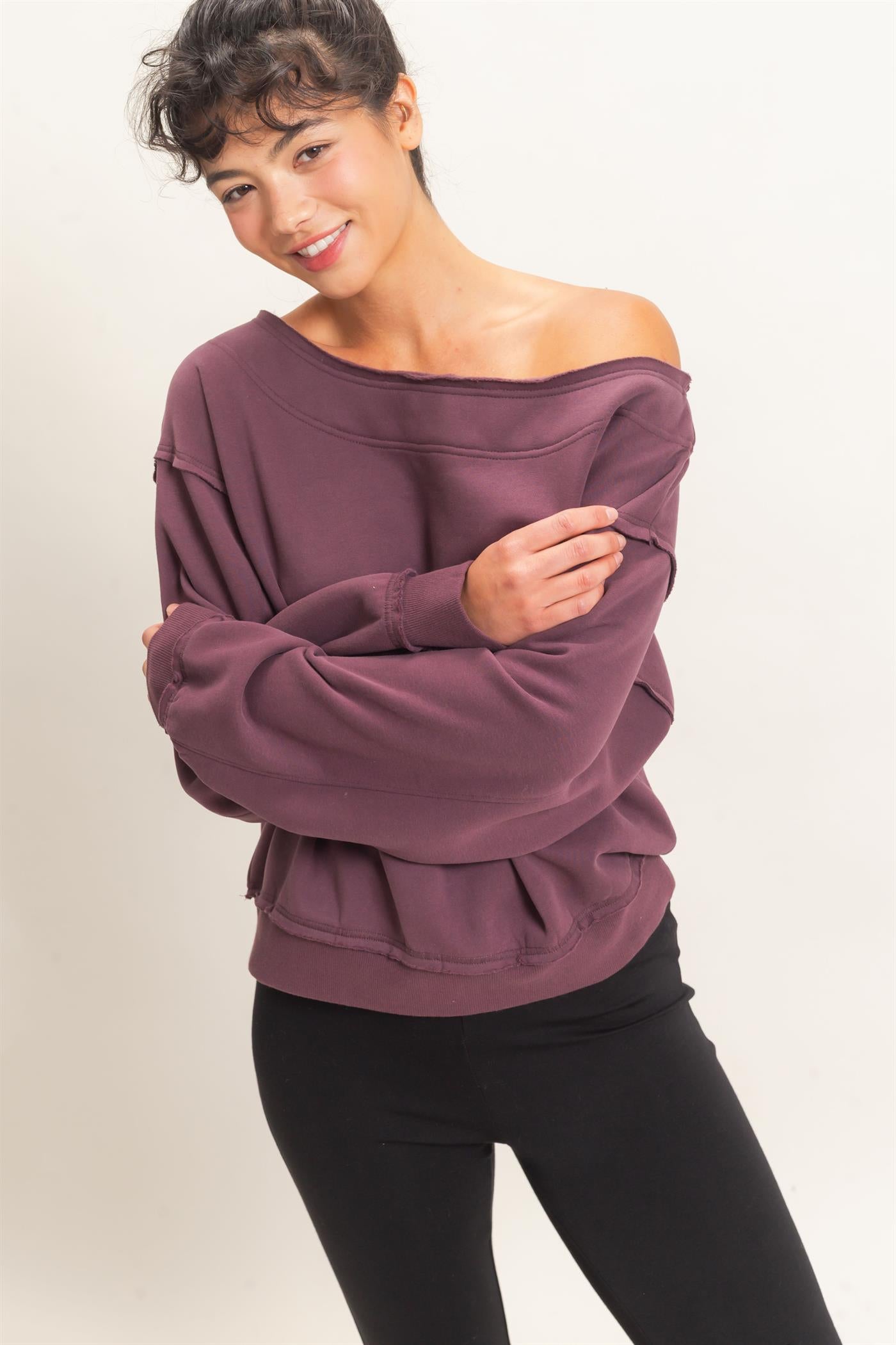 Wholesale Off Shoulder Sweatshirt Sweatshirts DZ26C880 COCOA DOUBLE ZERO